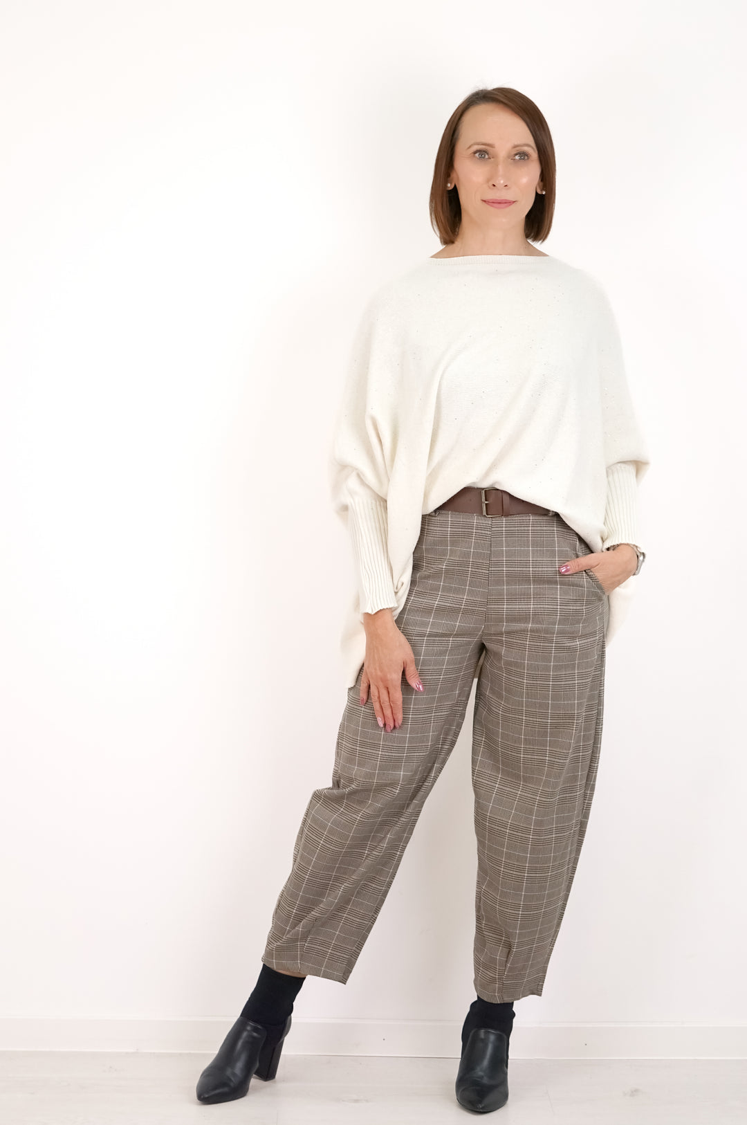 Weiter Feinstrickpulli „sparkle“, creme