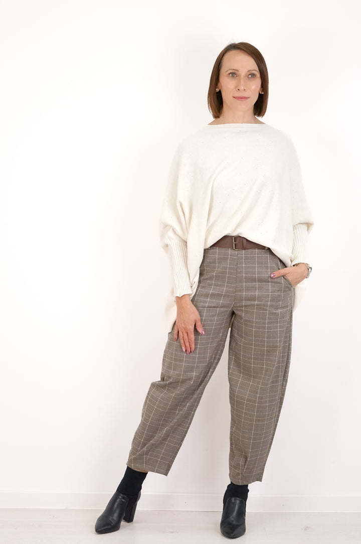 Weiter Feinstrickpulli „sparkle“, creme