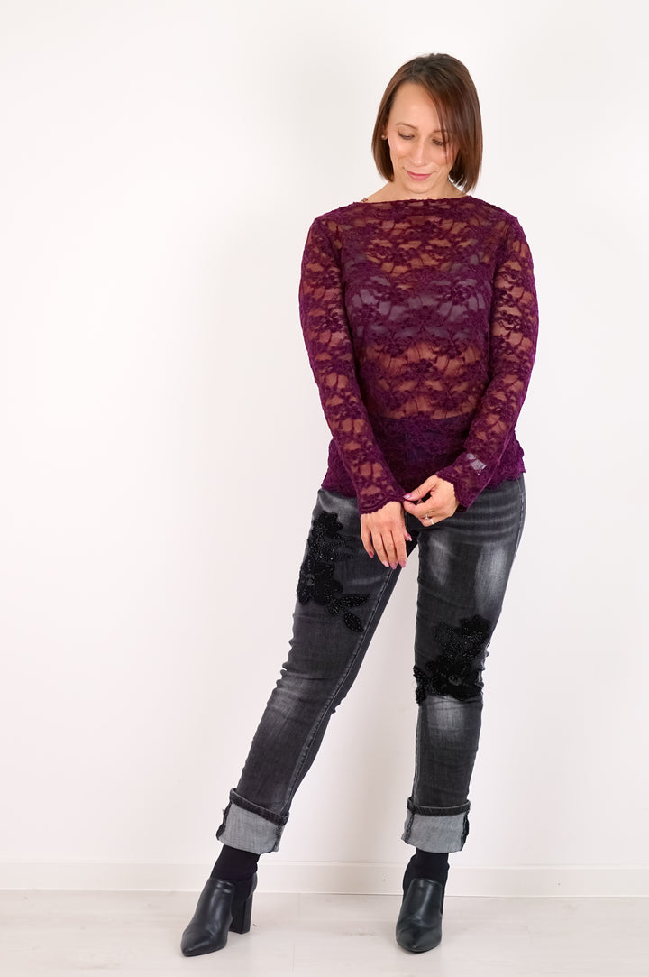 Spitzenshirt „velvet“, burgunder