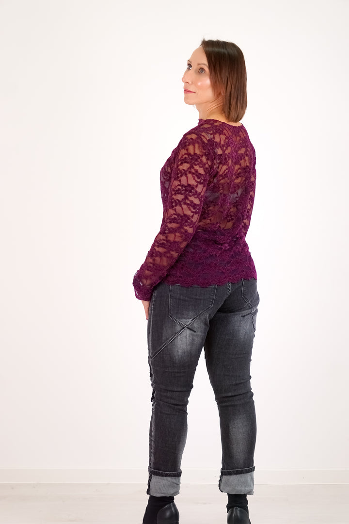Spitzenshirt „velvet“, burgunder