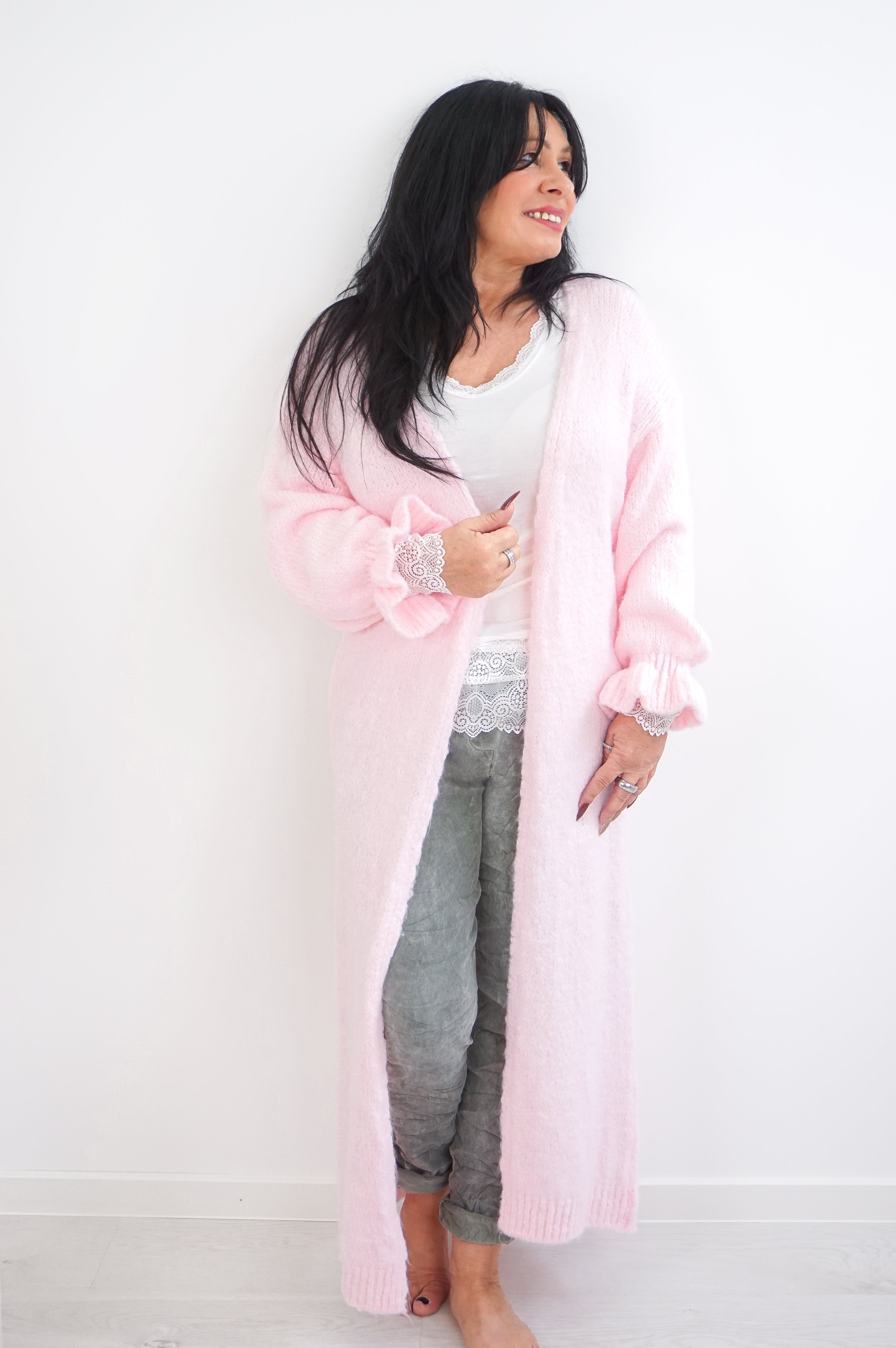 Lange Strickjacke, rosa
