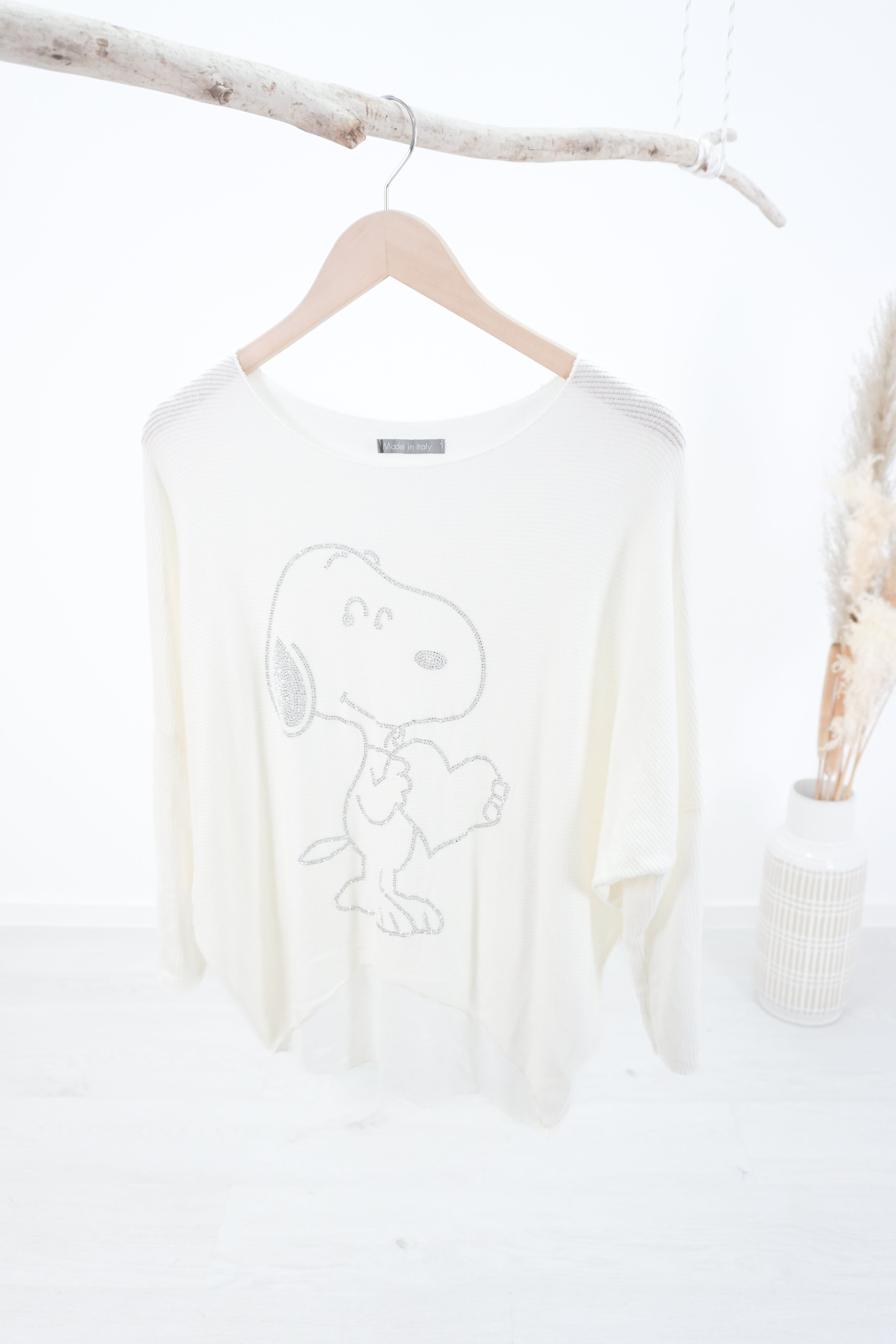 Feinstrickpulli mit Strass Print "Snoopy", wollweiß