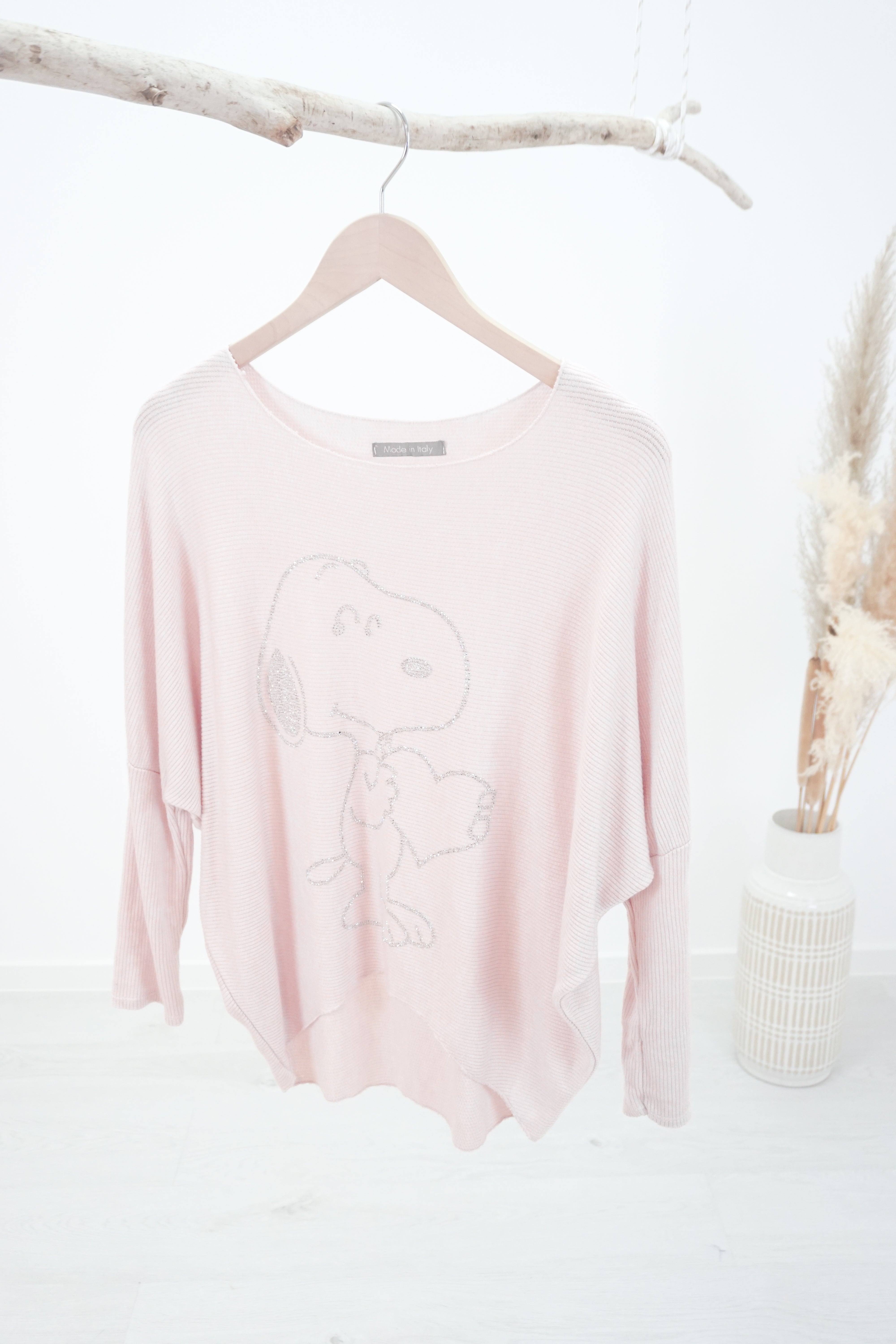Feinstrickpulli mit Strass Print "Snoopy", rosa