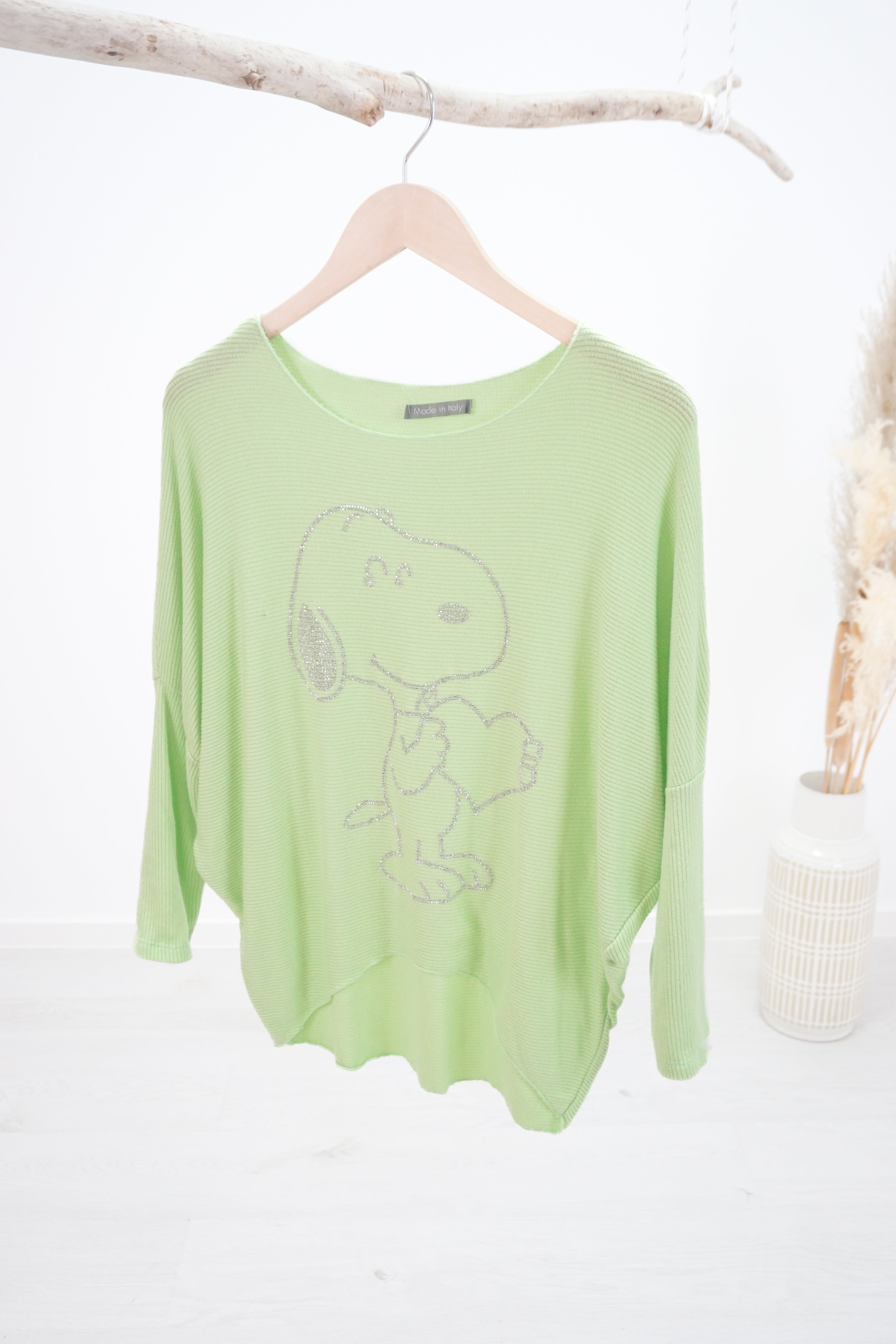 Feinstrickpulli mit Strass Print "Snoopy", apfelgrün