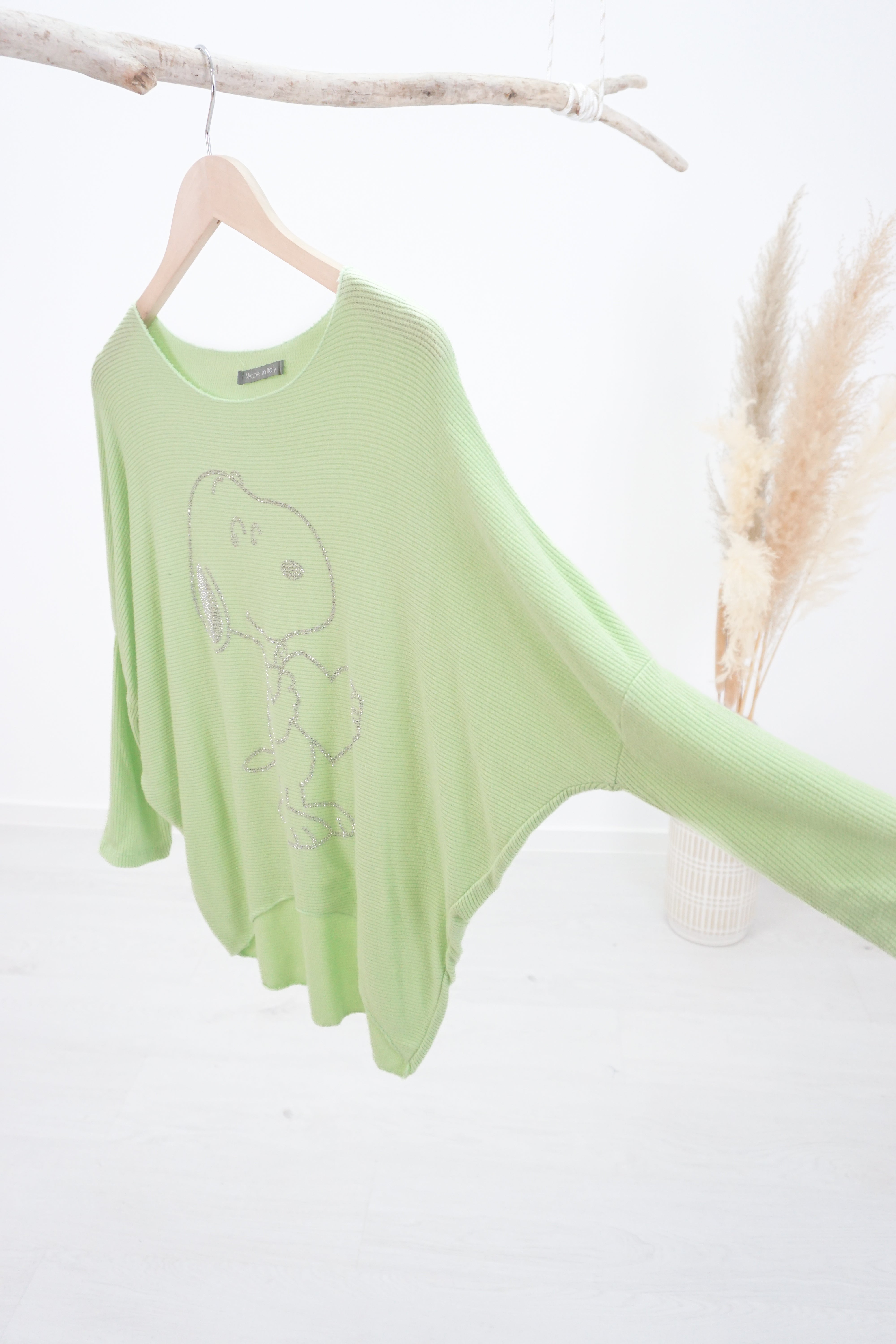 Feinstrickpulli mit Strass Print "Snoopy", apfelgrün
