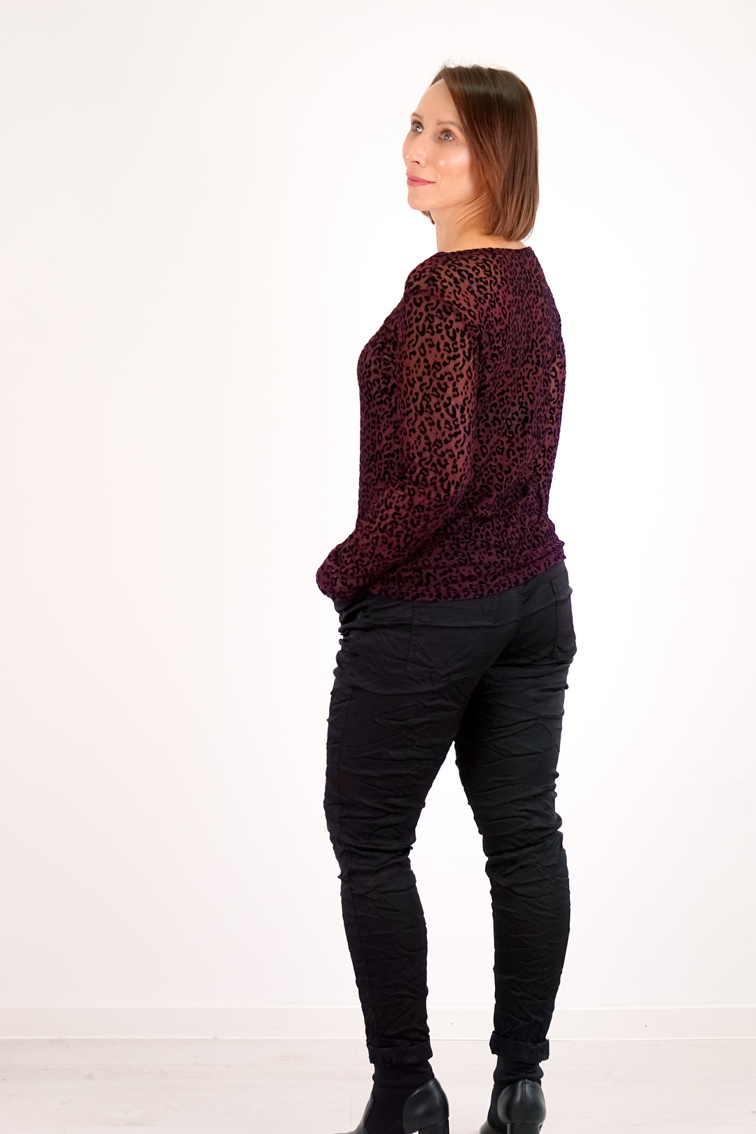 Netzshirt „Velvet Leo“, burgunder
