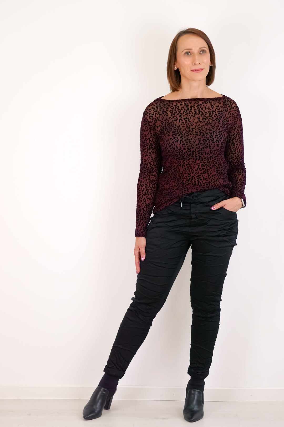 Netzshirt „Velvet Leo“, burgunder