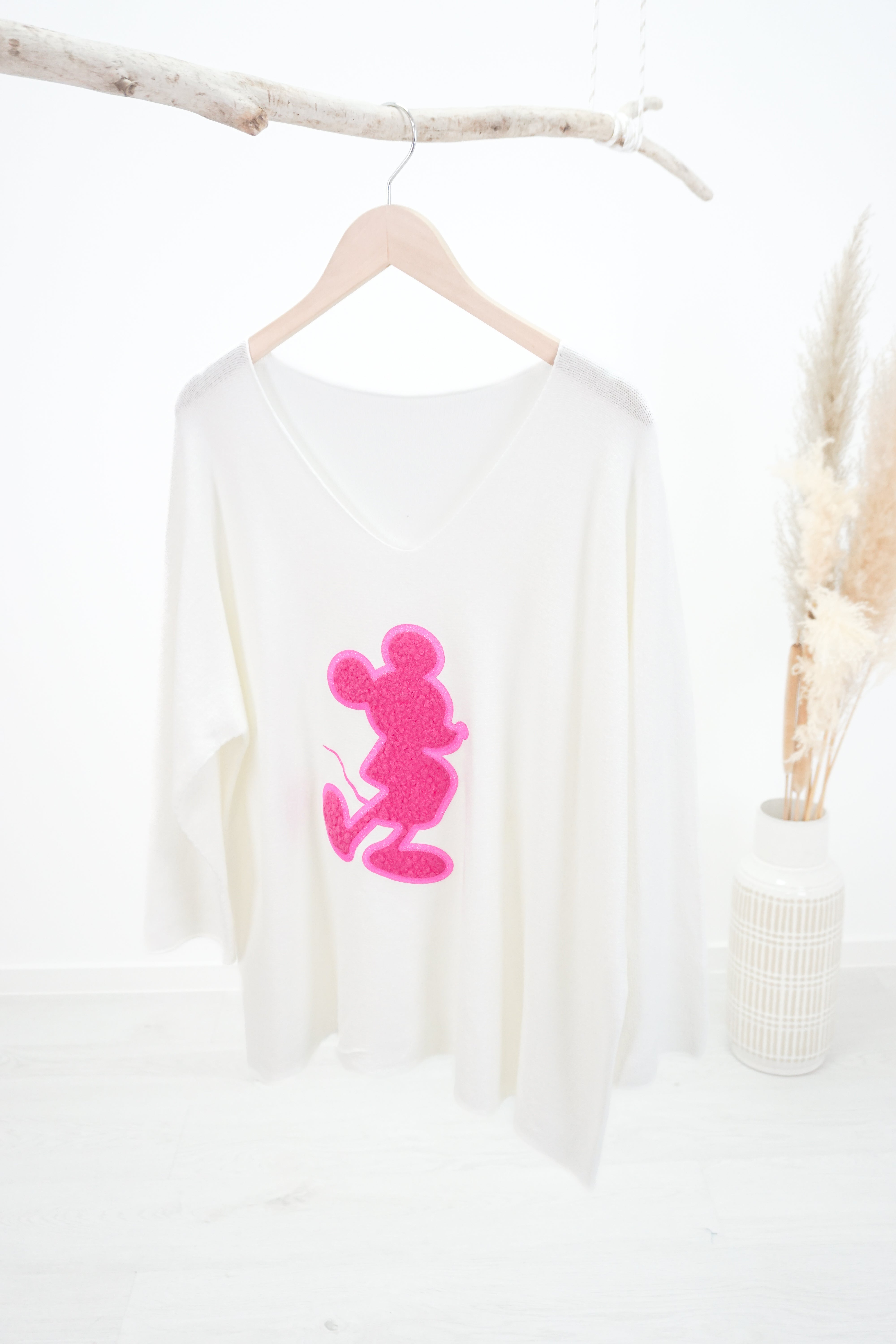 Feinstrickpulli "PINK Micky" , wollweiß
