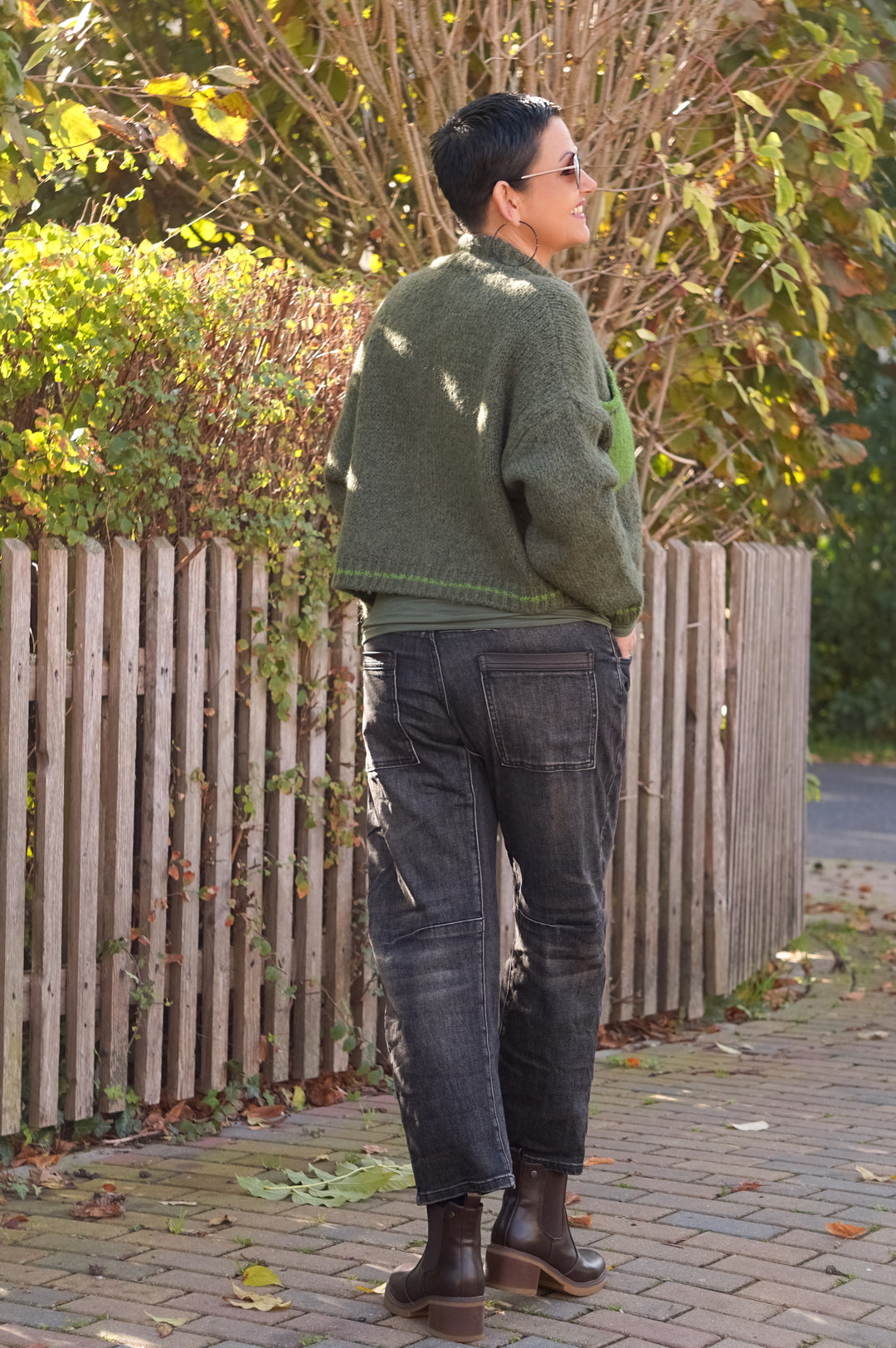Strickjacke mit Kontrasttaschen, khaki