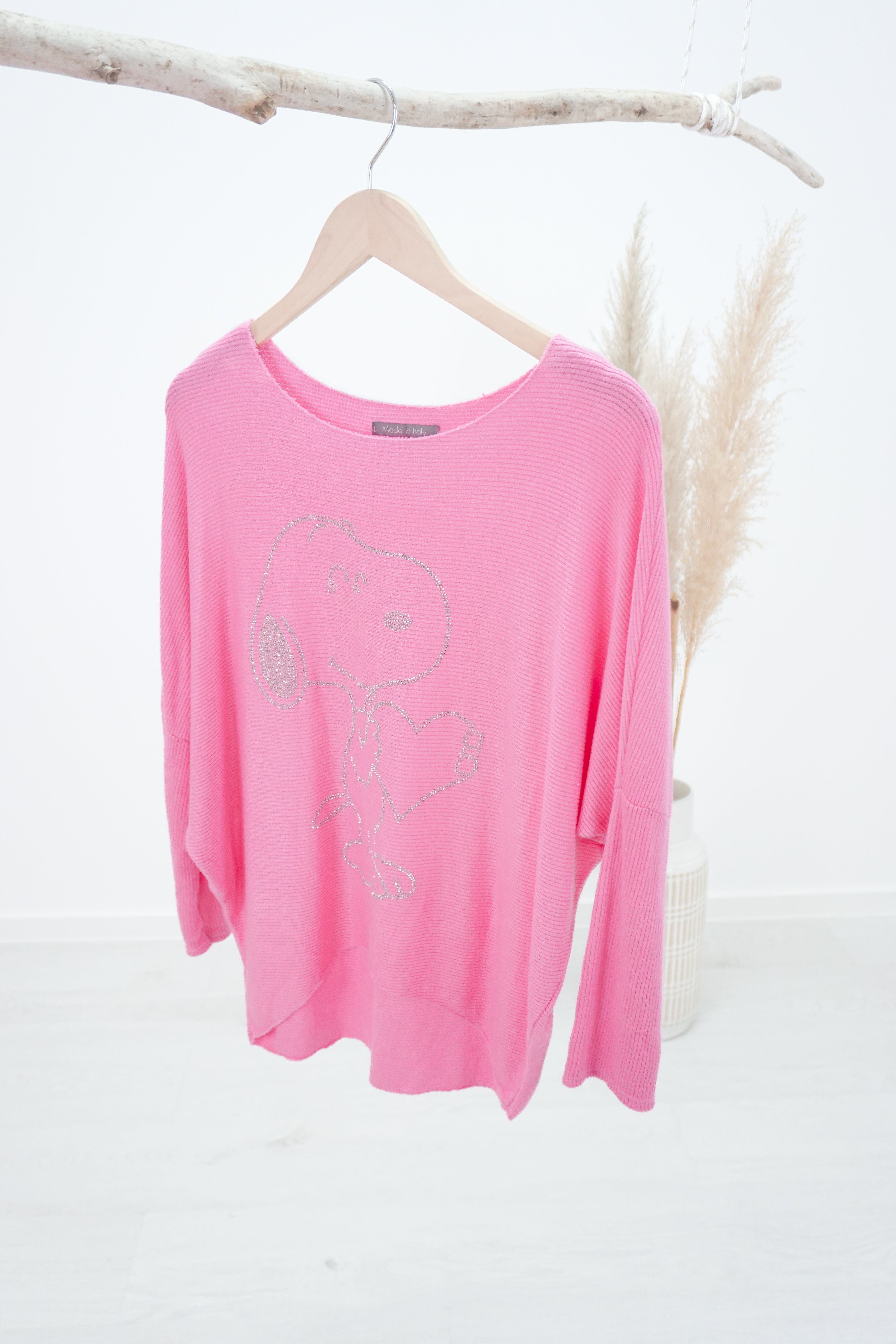 Feinstrickpulli mit Strass-Print "Snoopy", candy pink