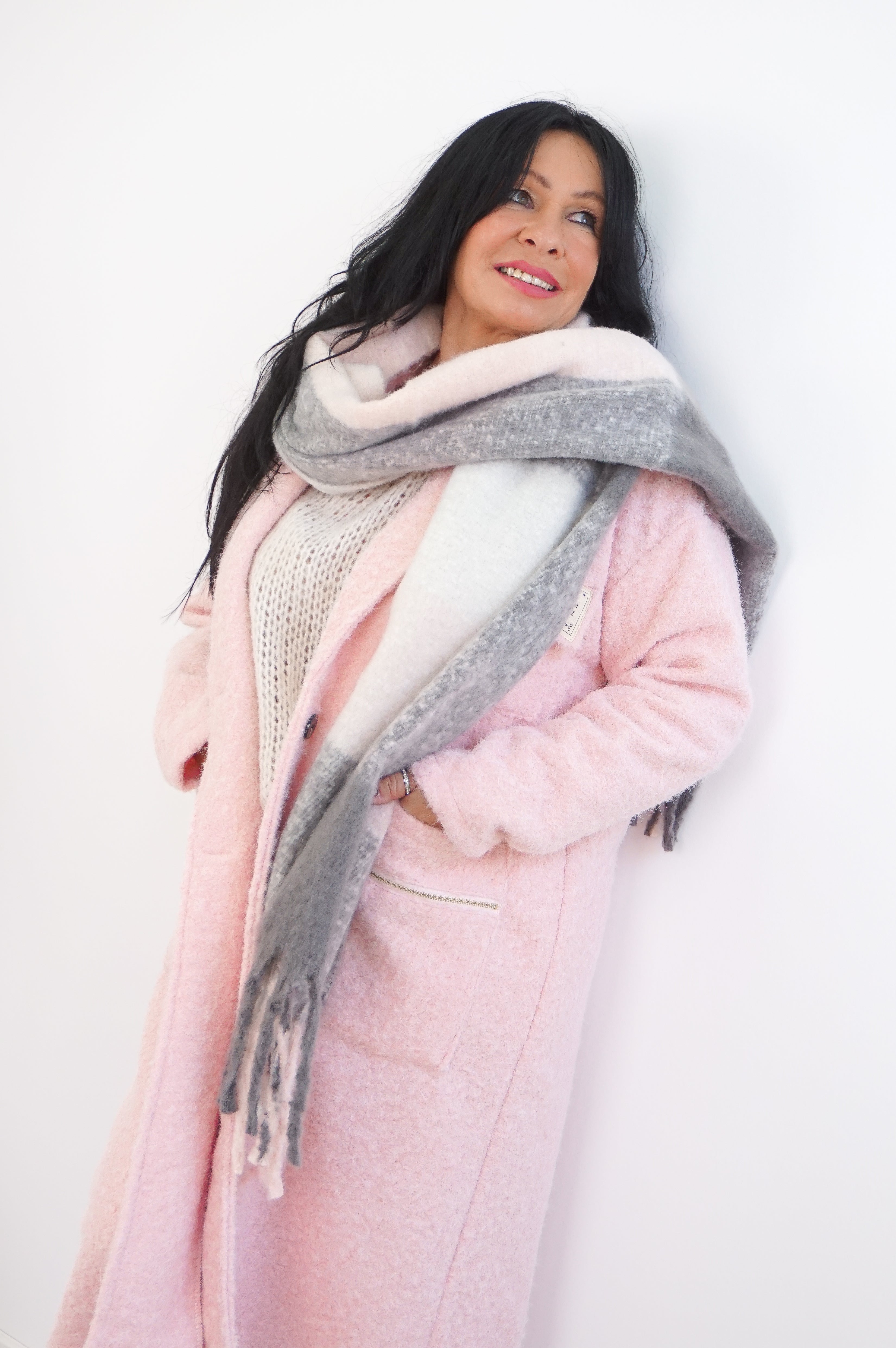 Dicker Schal, rosa/creme/grau