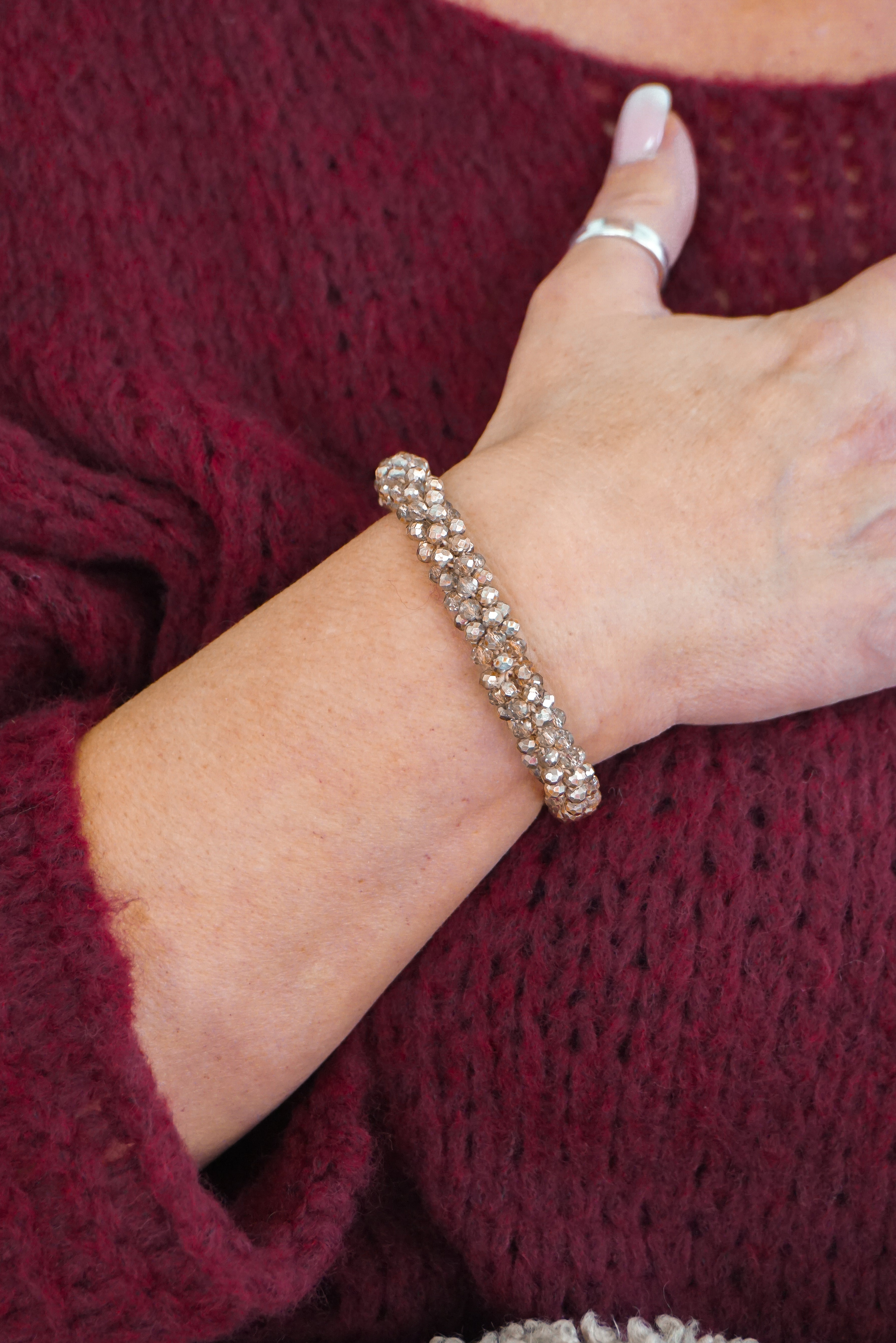 Perlenarmband, beige/gold