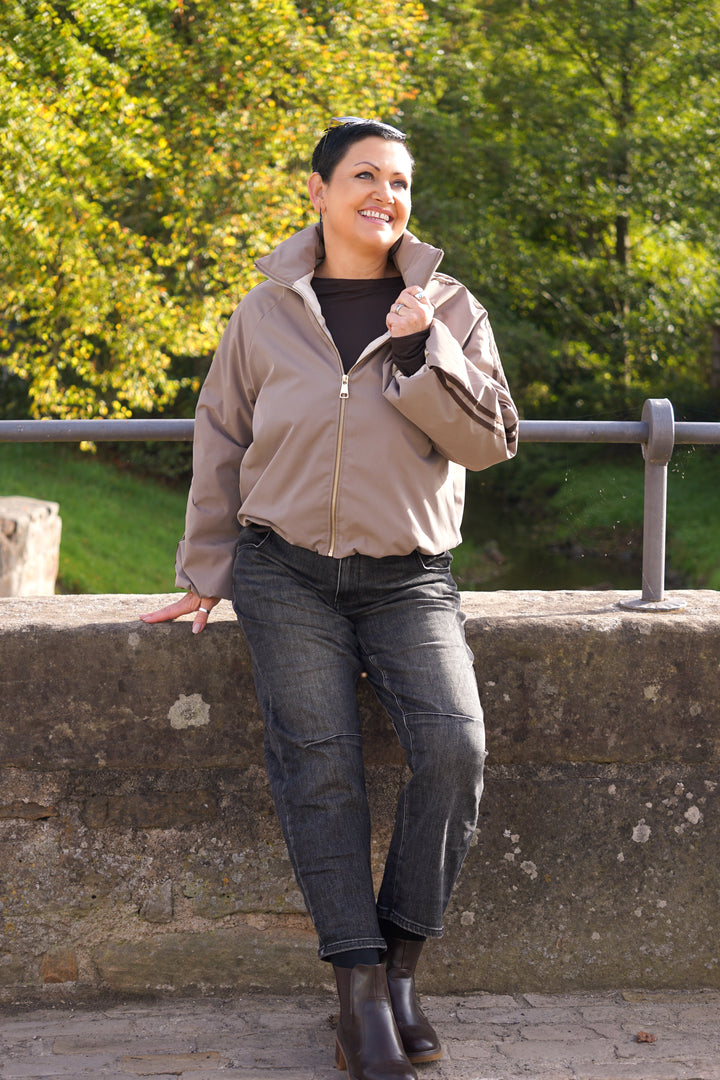 Ballonjacke mit Kontraststreifen, Cappuccino/Schokobraun