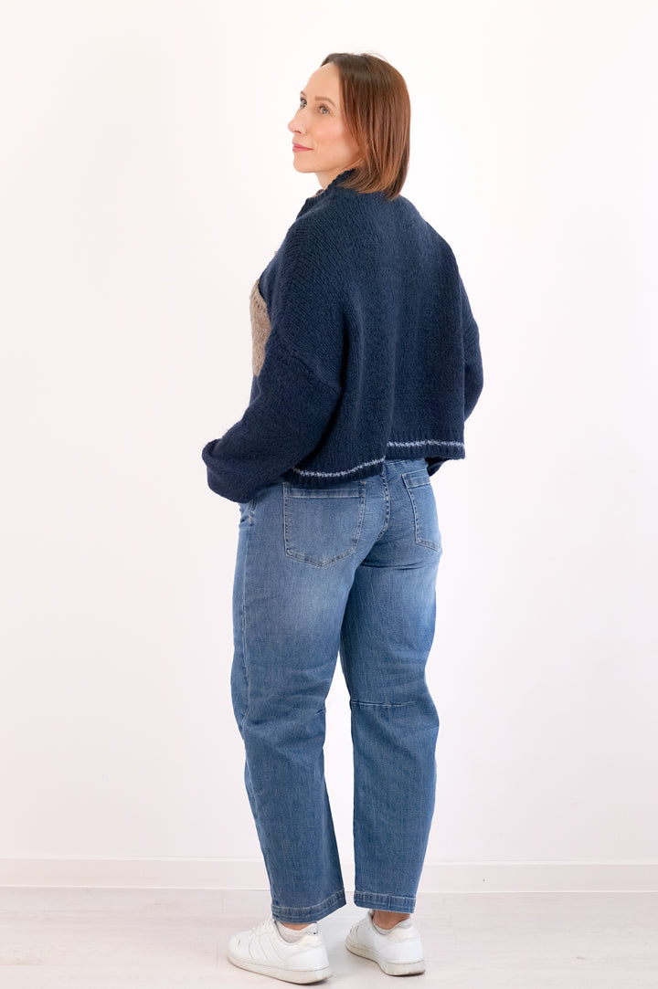 Strickjacke mit Kontrasttaschen, dunkelblau