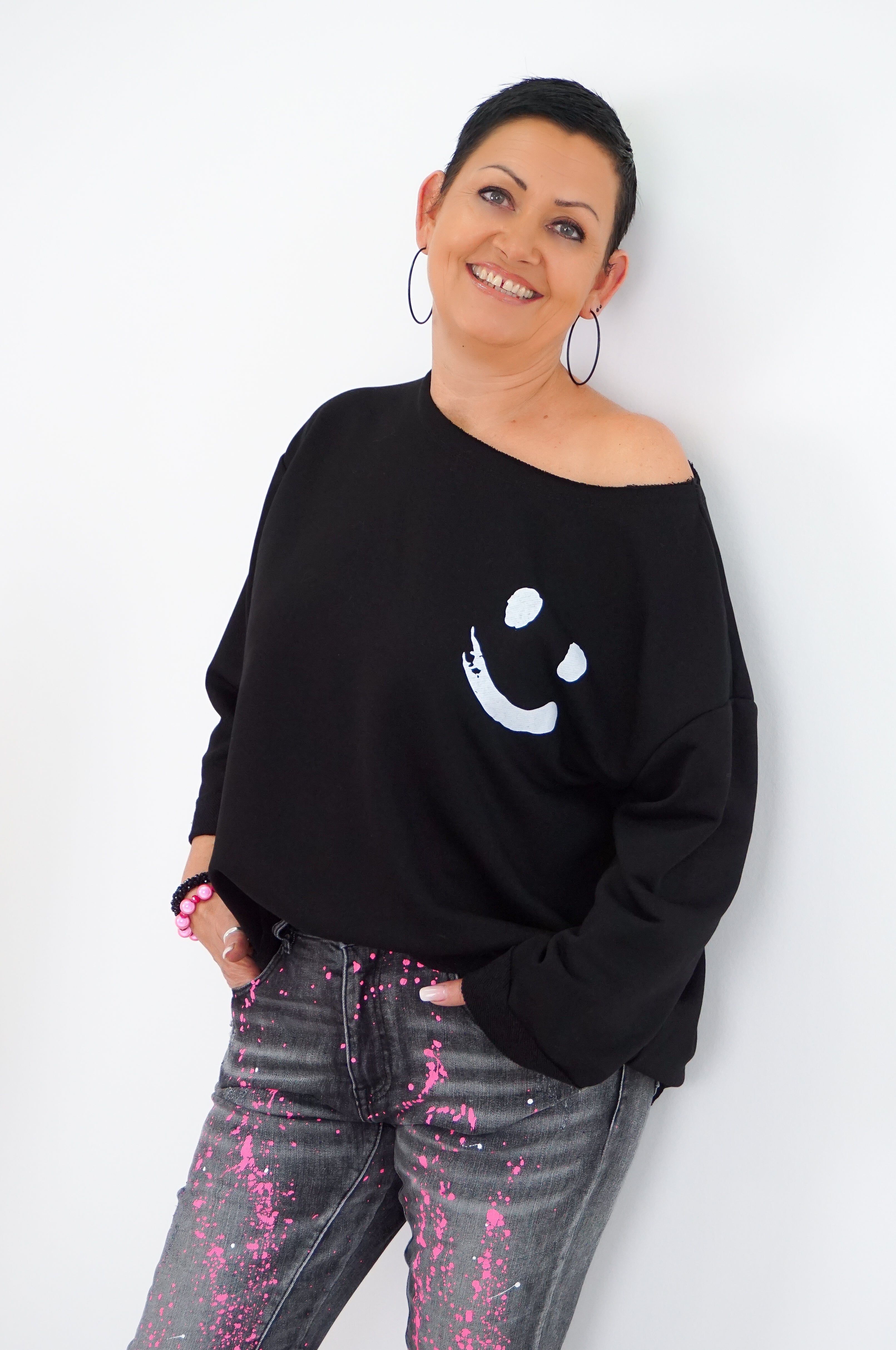 Sweatshirt "smiley“, schwarz/weiß