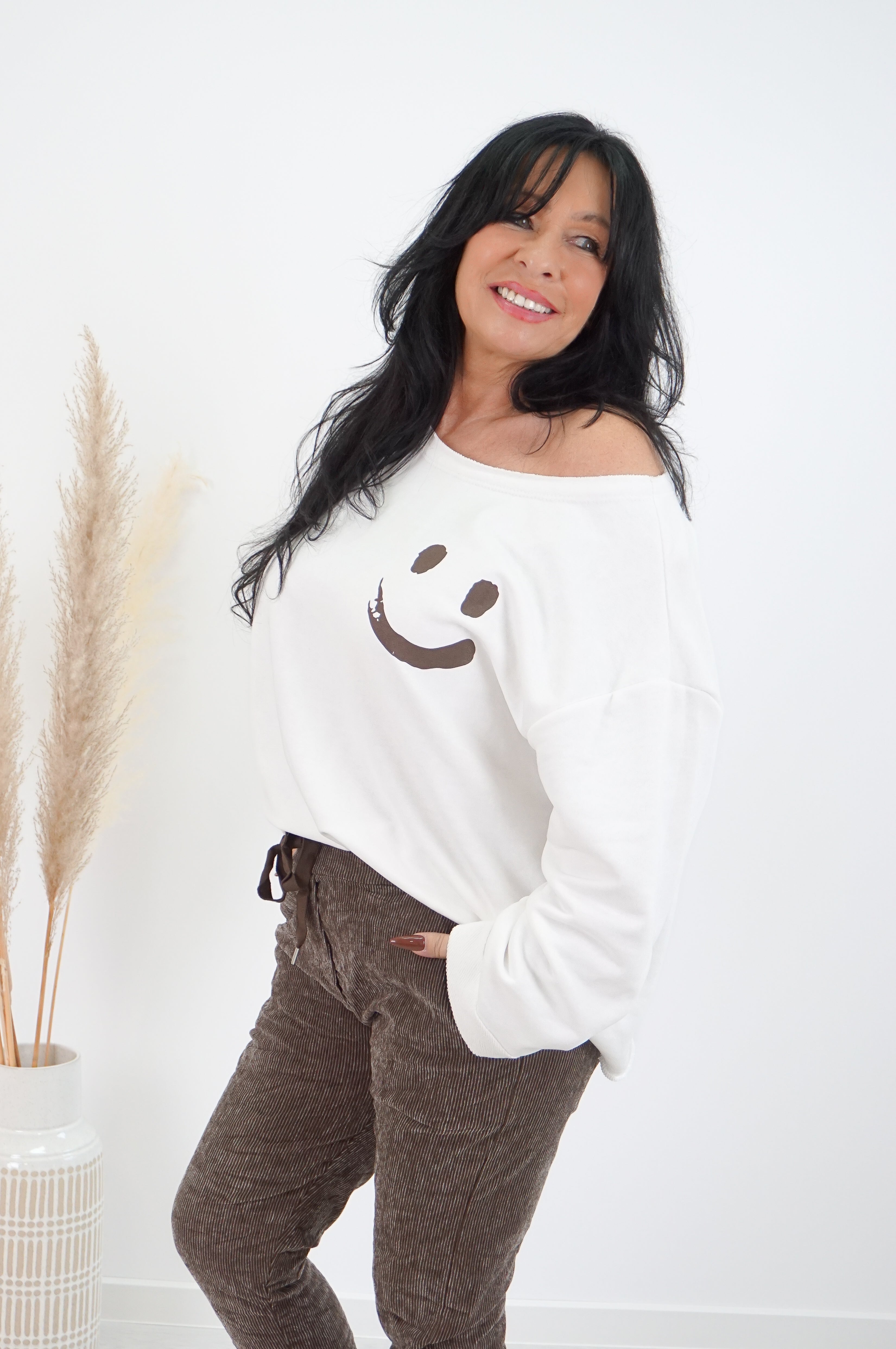 Sweatshirt "smiley“, Off white/schokobraun