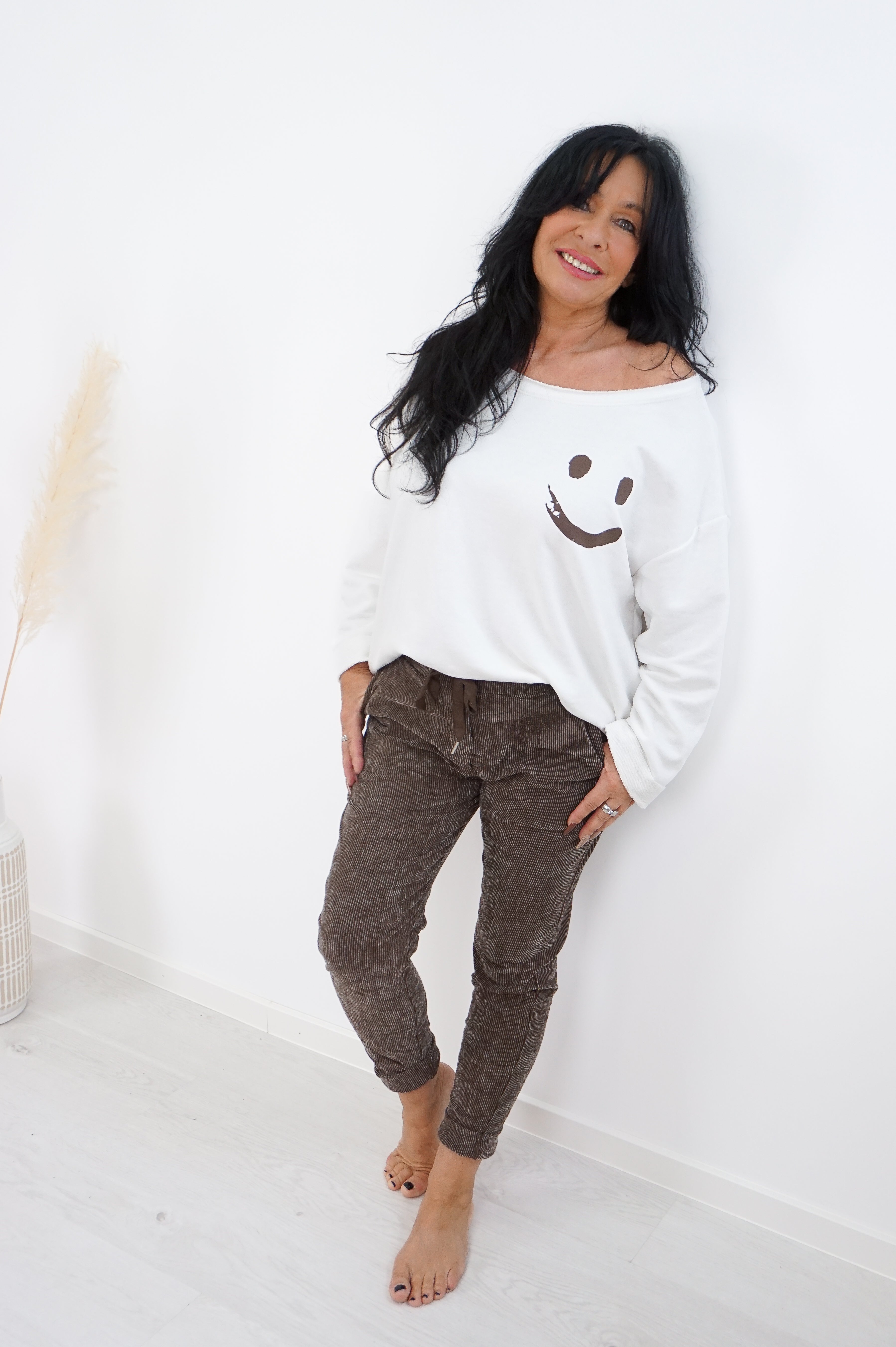 Sweatshirt "smiley“, Off white/schokobraun