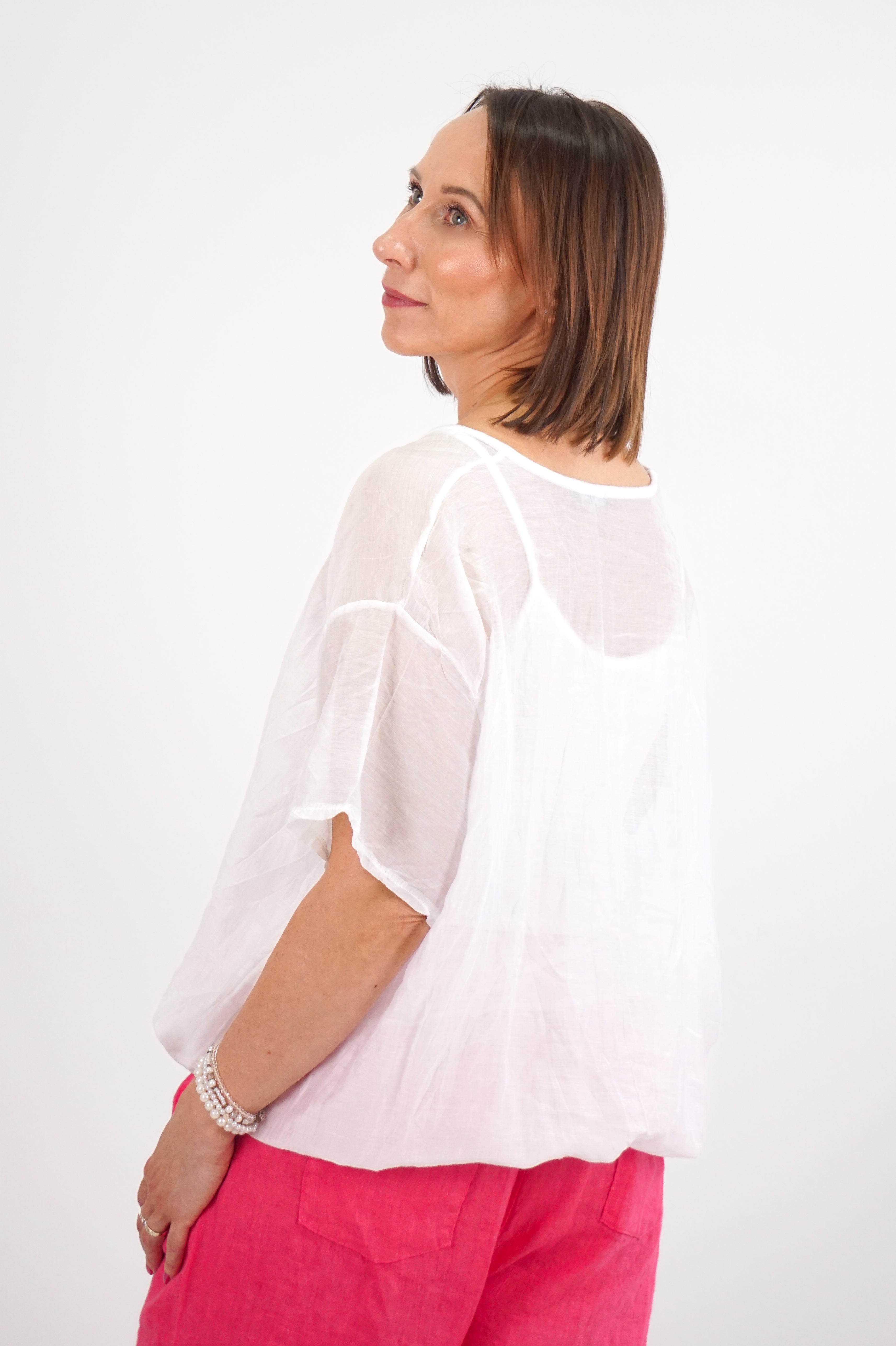 Blusenshirt mit leicht glänzender Optik, weiß