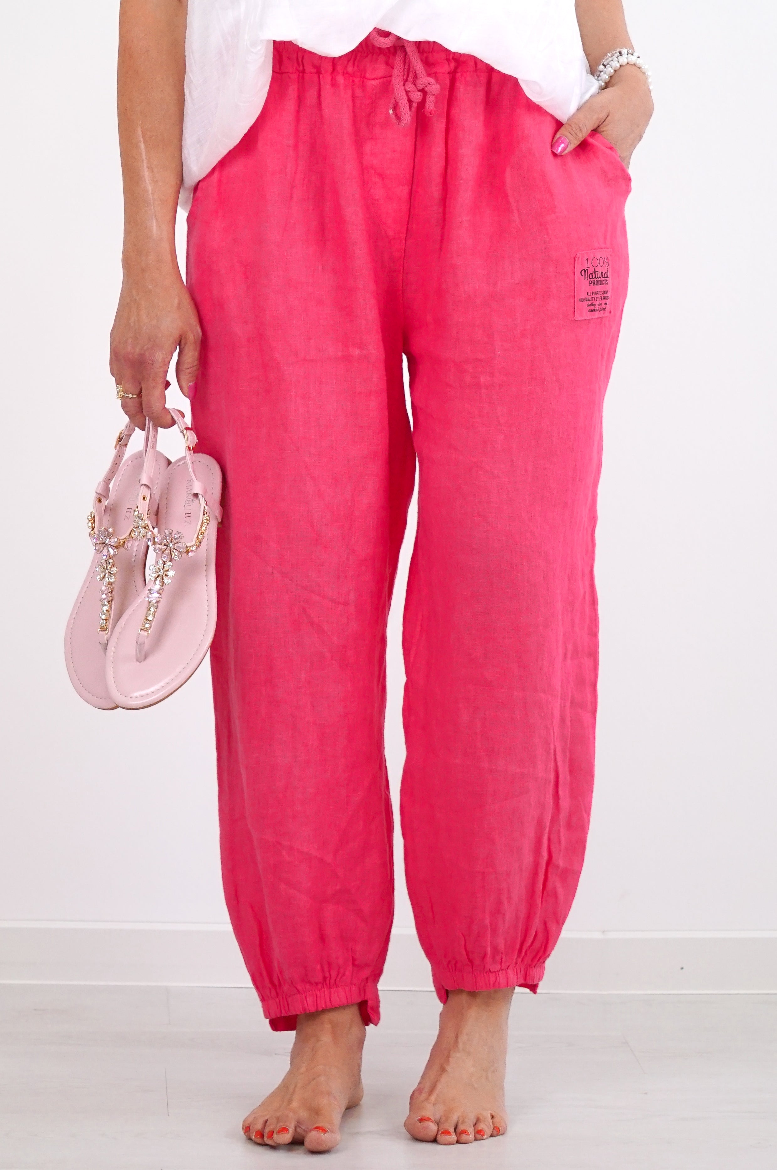 Leinenhose „natural“, erdbeerrot
