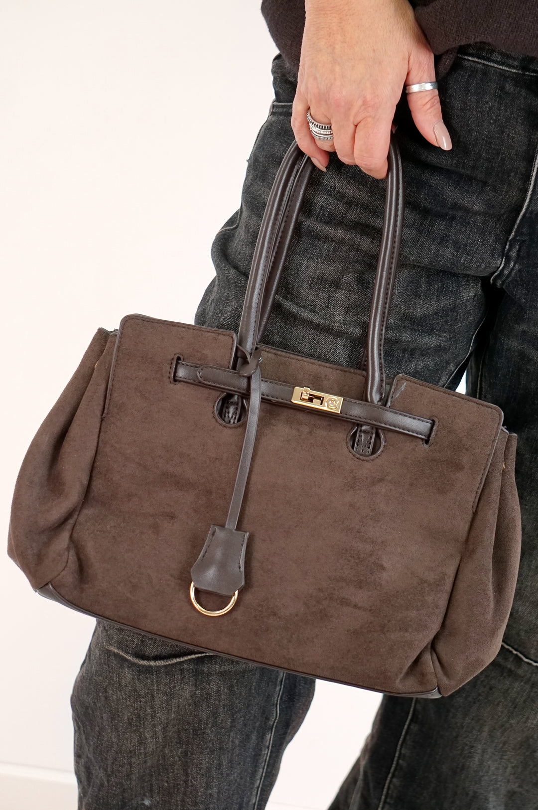 Tasche in Wildleder-Optik, schokobraun