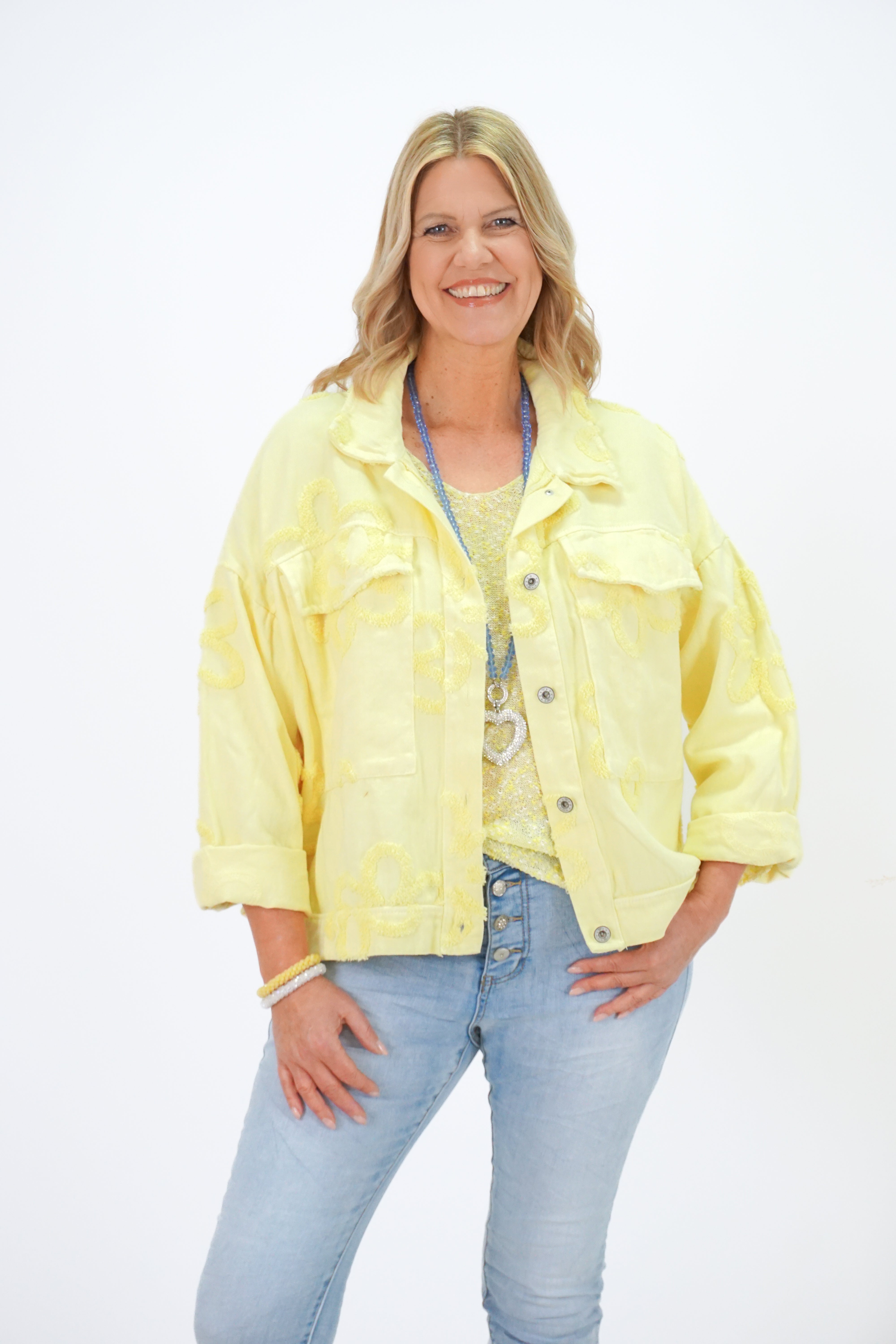 Jeansjacke "flower", zitronengelb