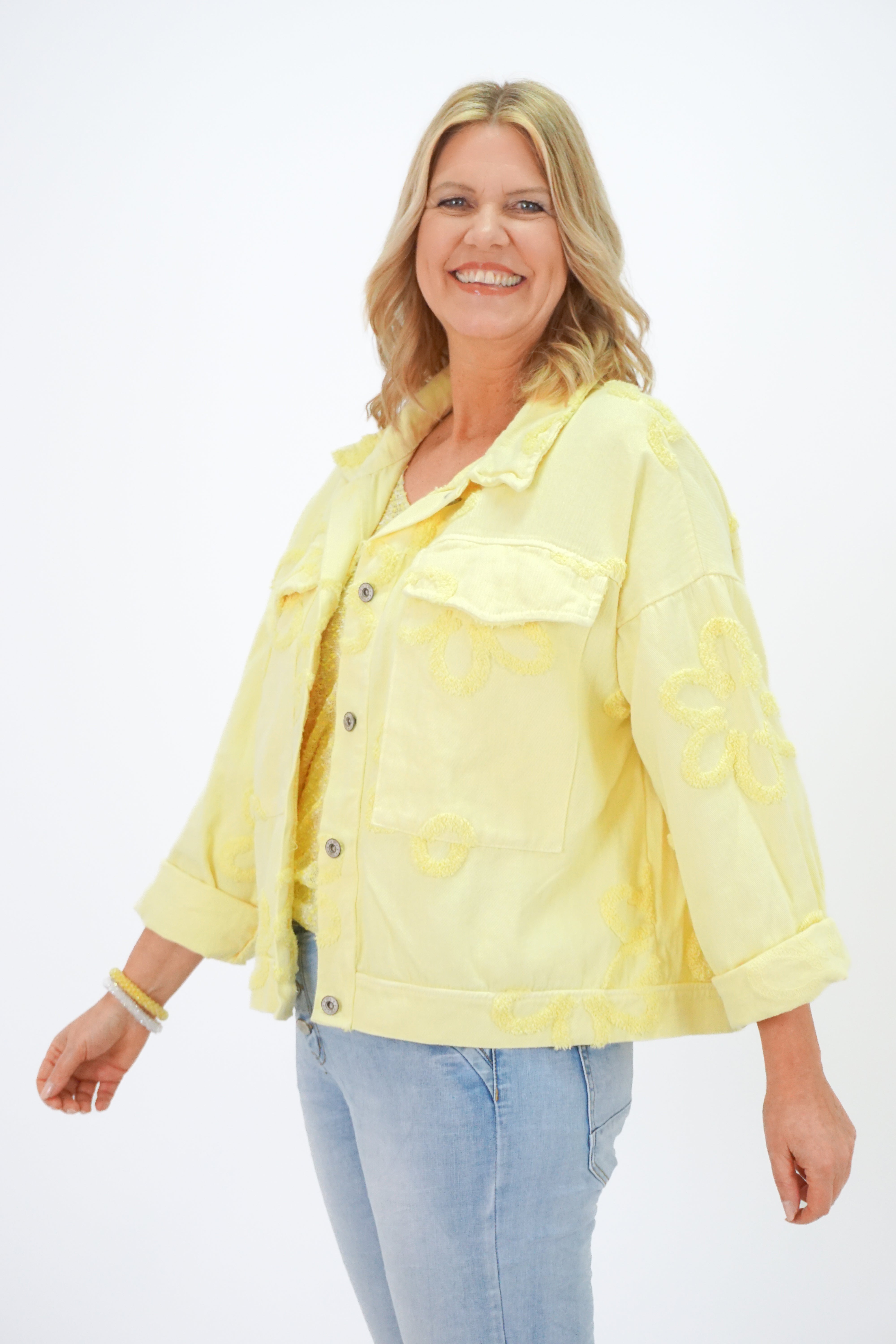 Jeansjacke "flower", zitronengelb