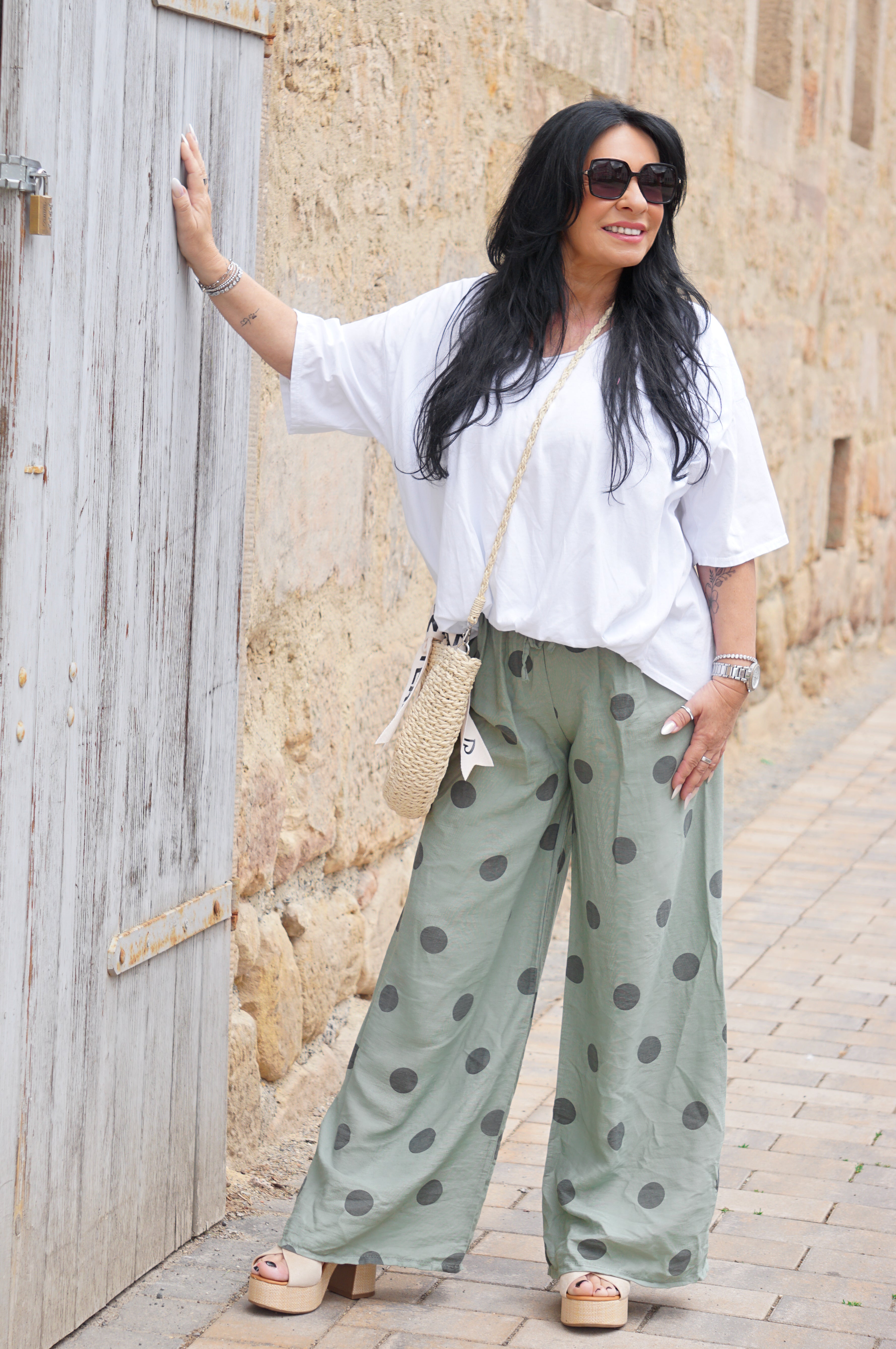 Sommerhose mit Polka Dots, khaki