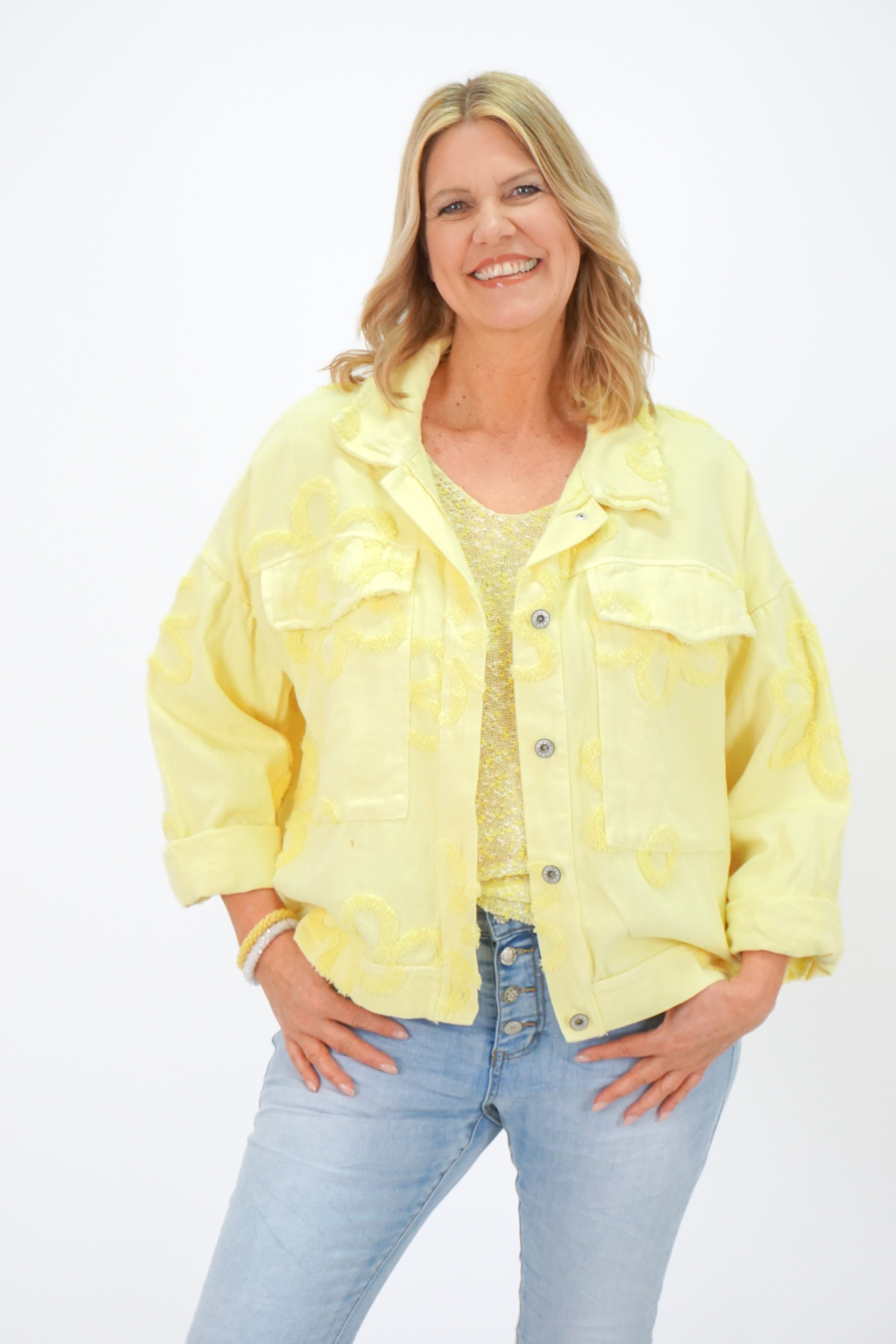 Jeansjacke "flower", zitronengelb