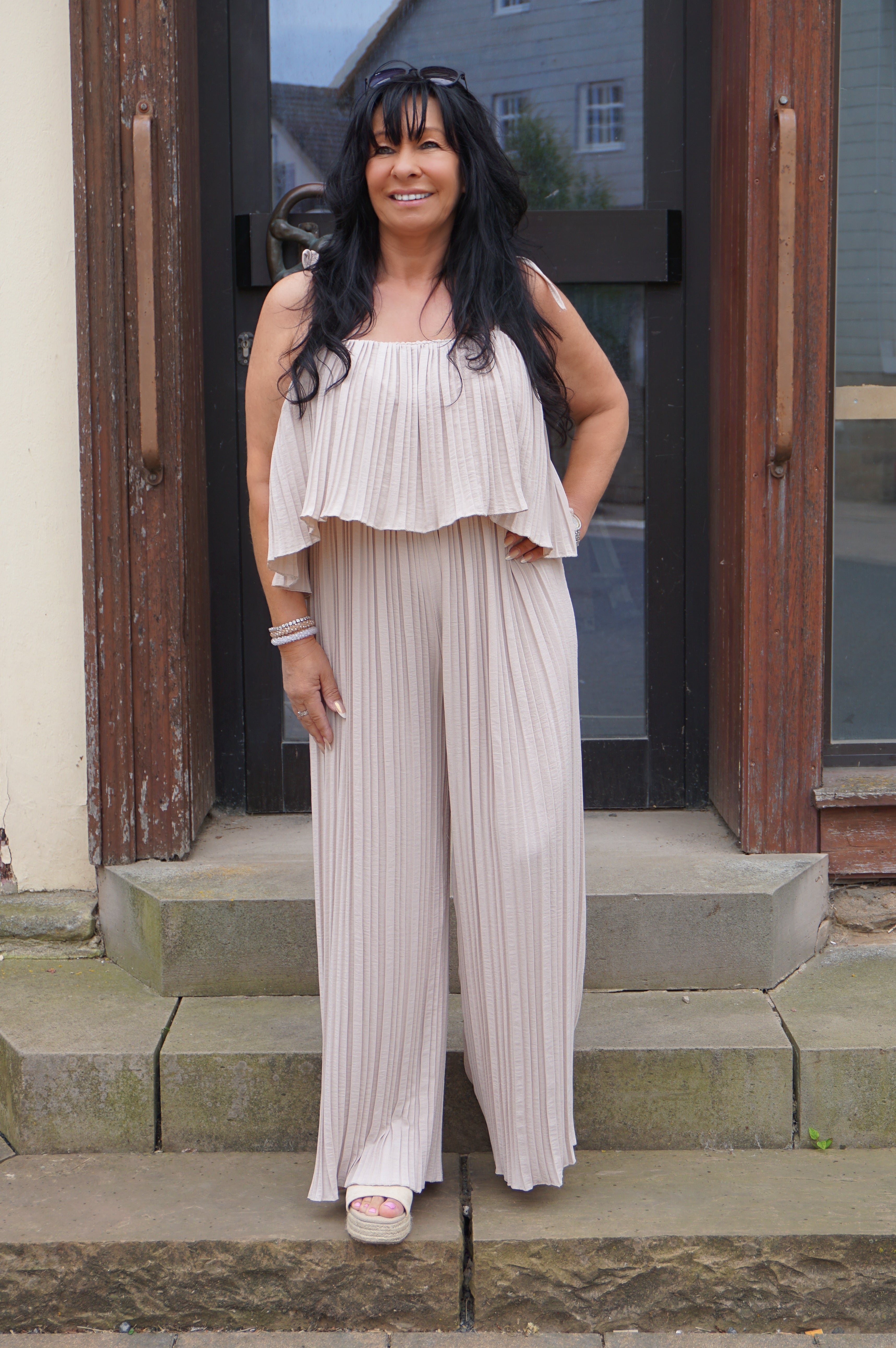 Plissee Einteiler, beige