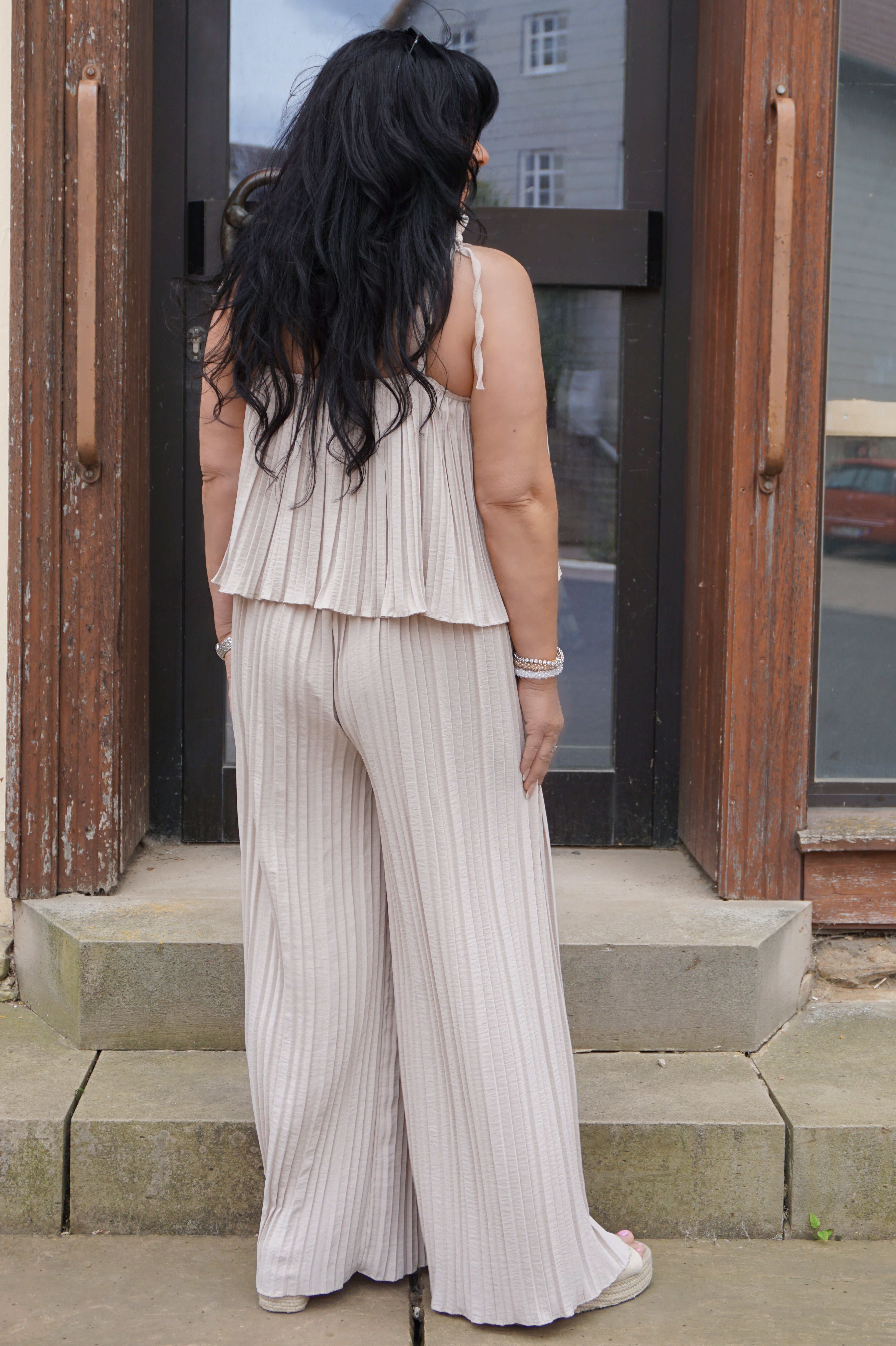 Plissee Einteiler, beige