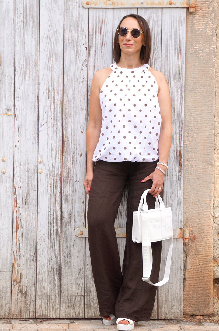 Ballon Top mit Polka Dots, weiß