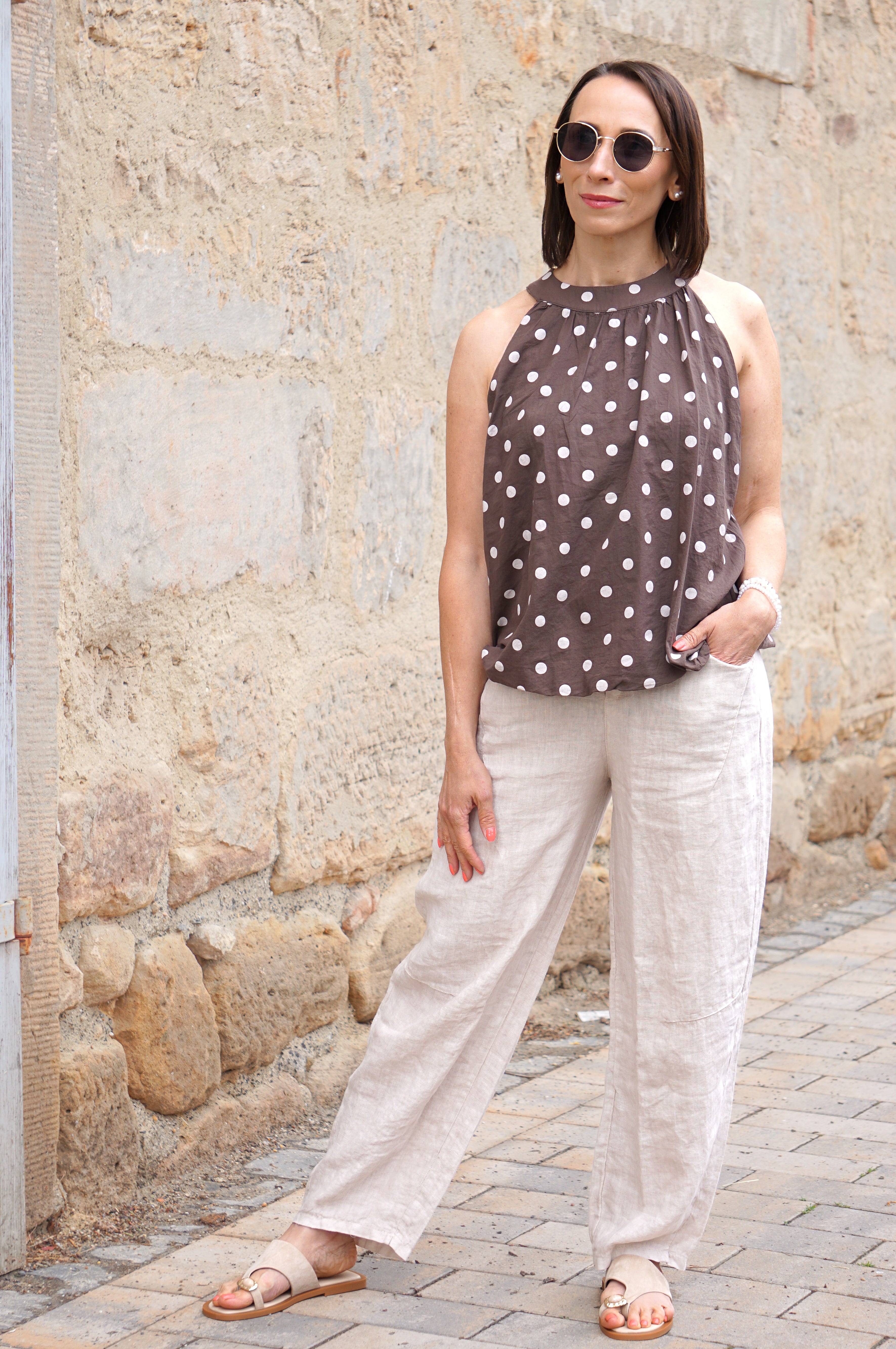 Ballon Top mit Polka Dots, schokobraun