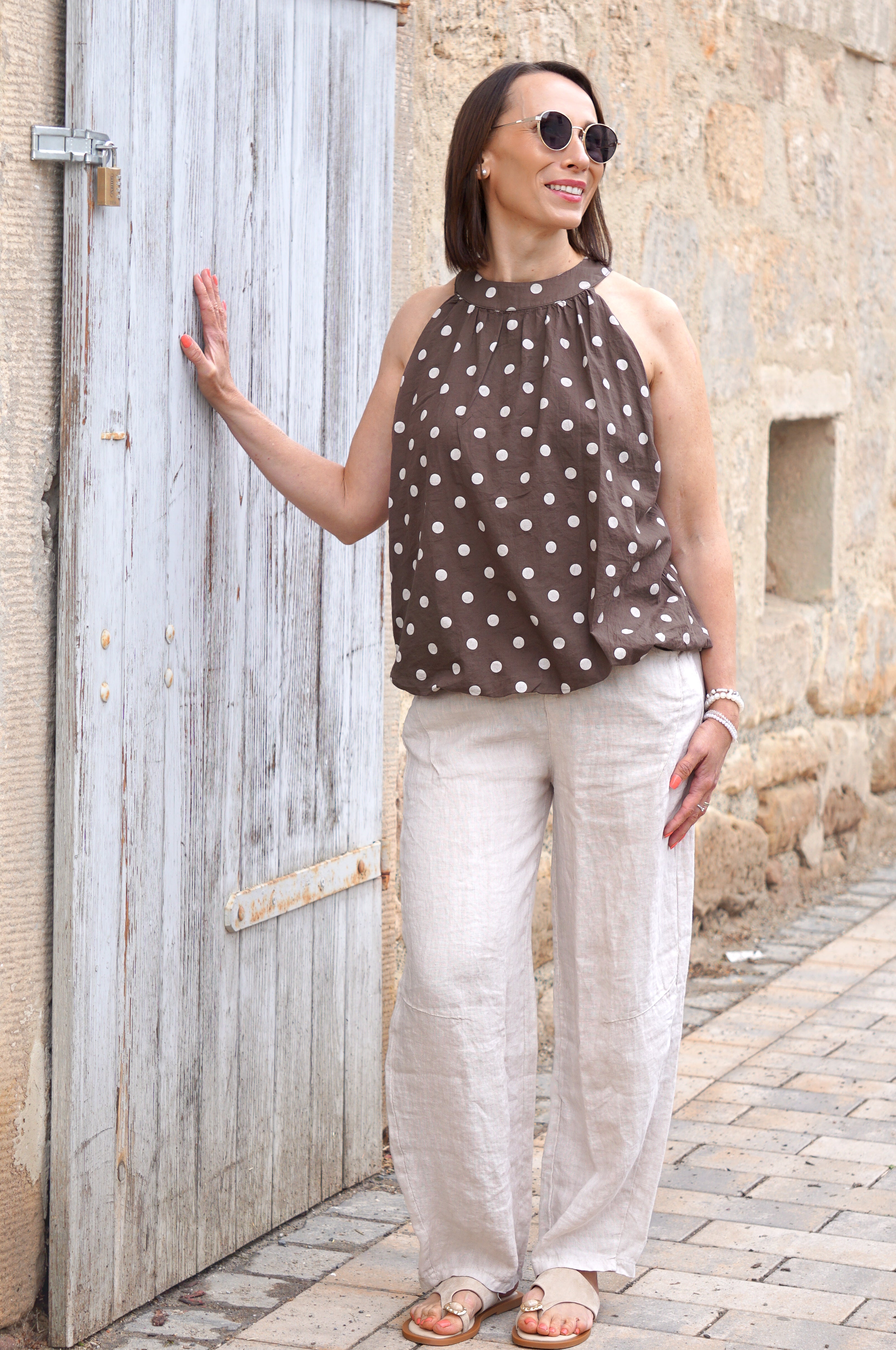 Ballon Top mit Polka Dots, schokobraun