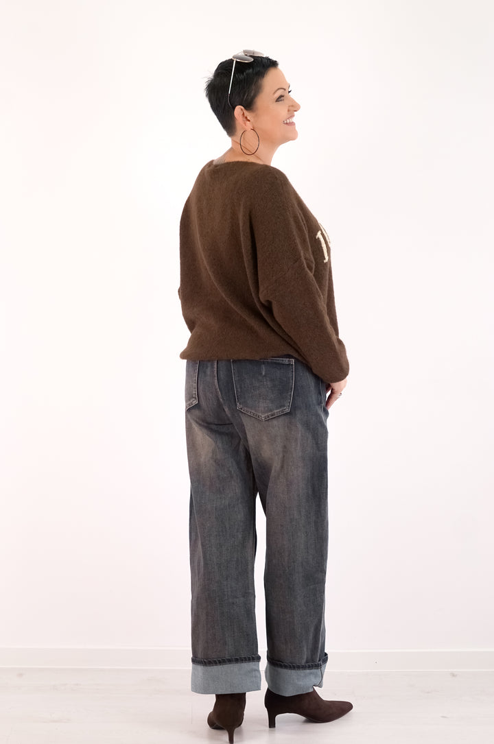 Sexy Woman Barrel Jeans, anthrazit/braun