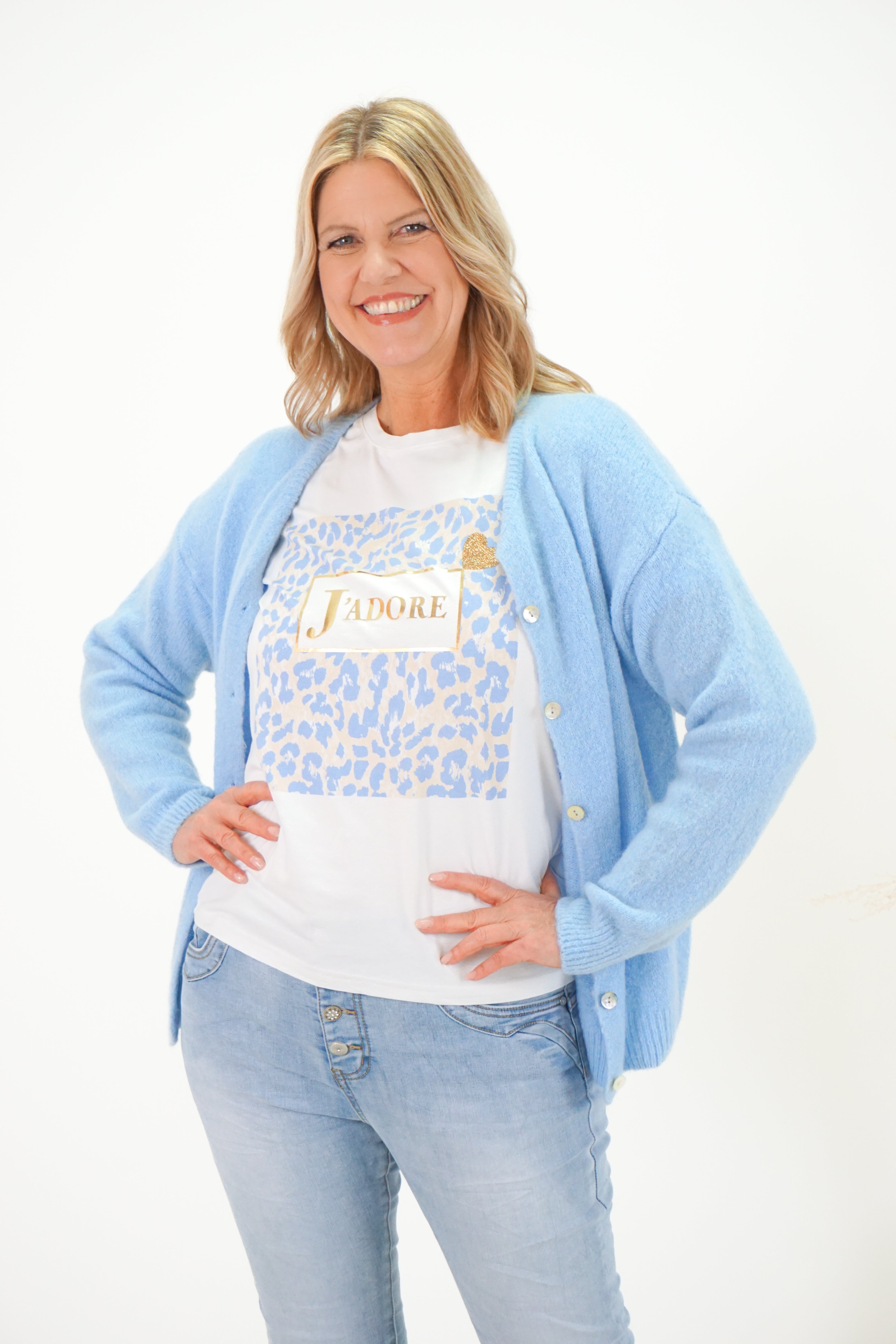 T-Shirt "J'adore", hellblau