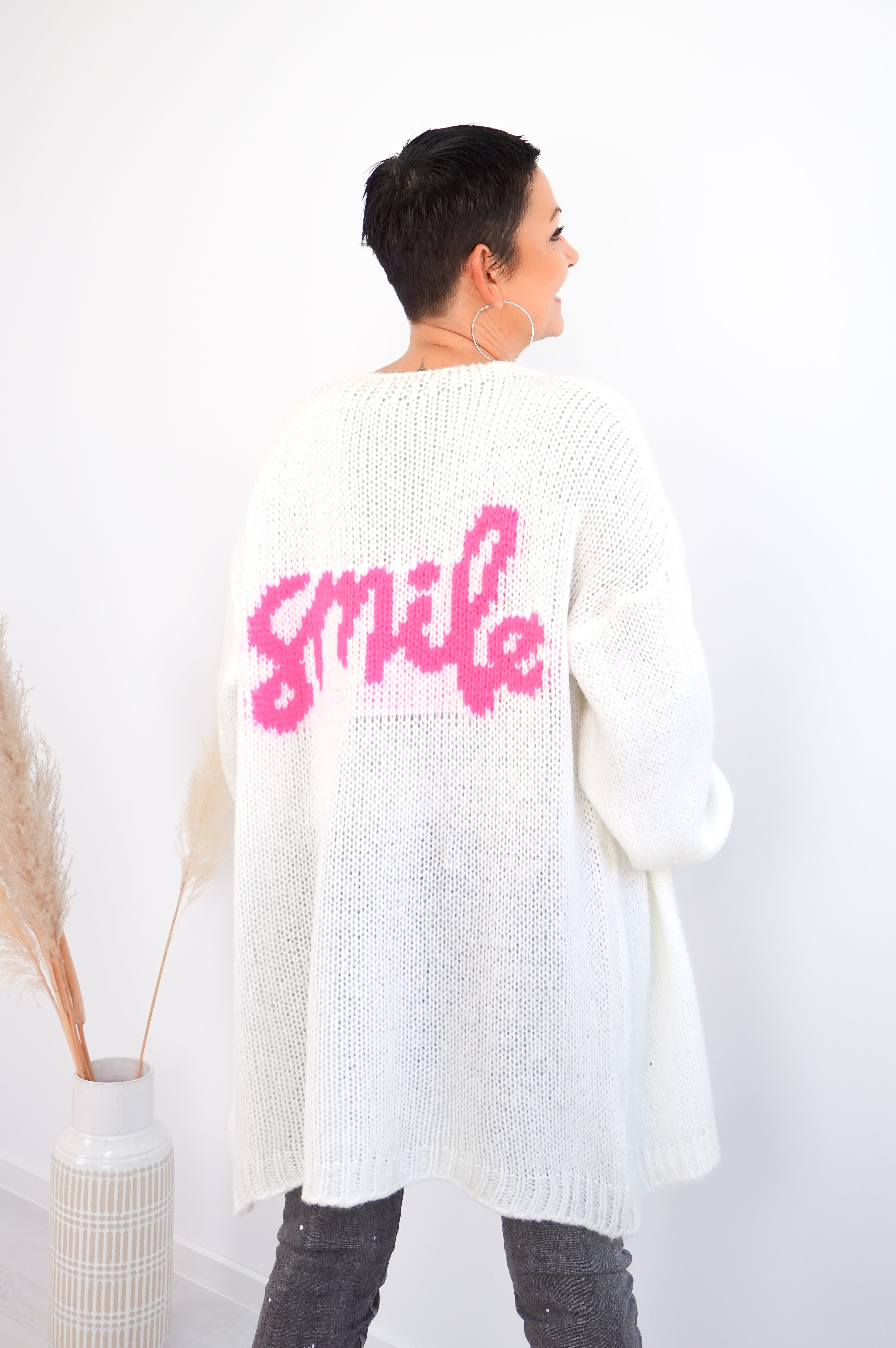 Strickjacke "smile", creme/neonpink