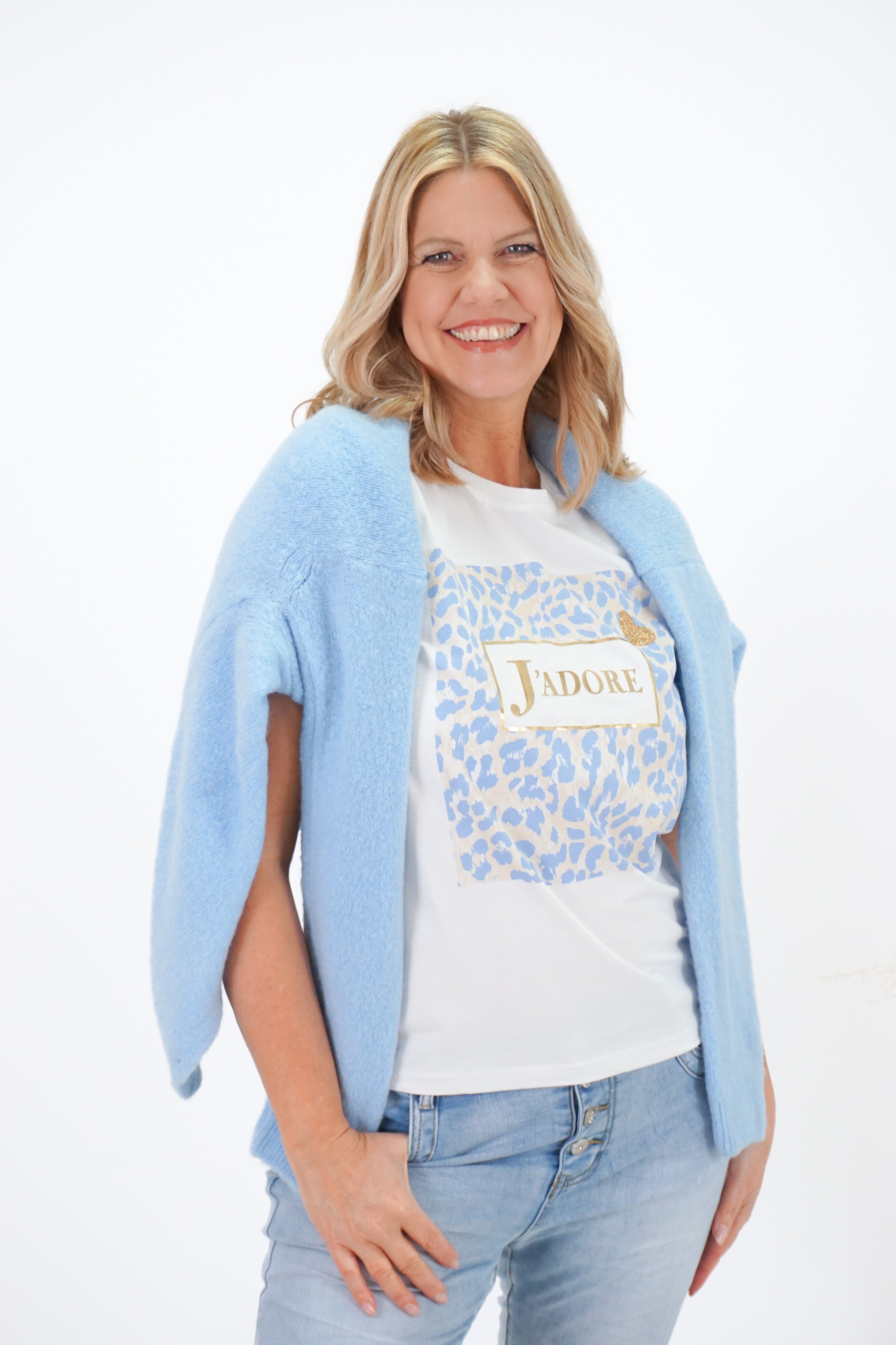T-Shirt "J'adore", hellblau