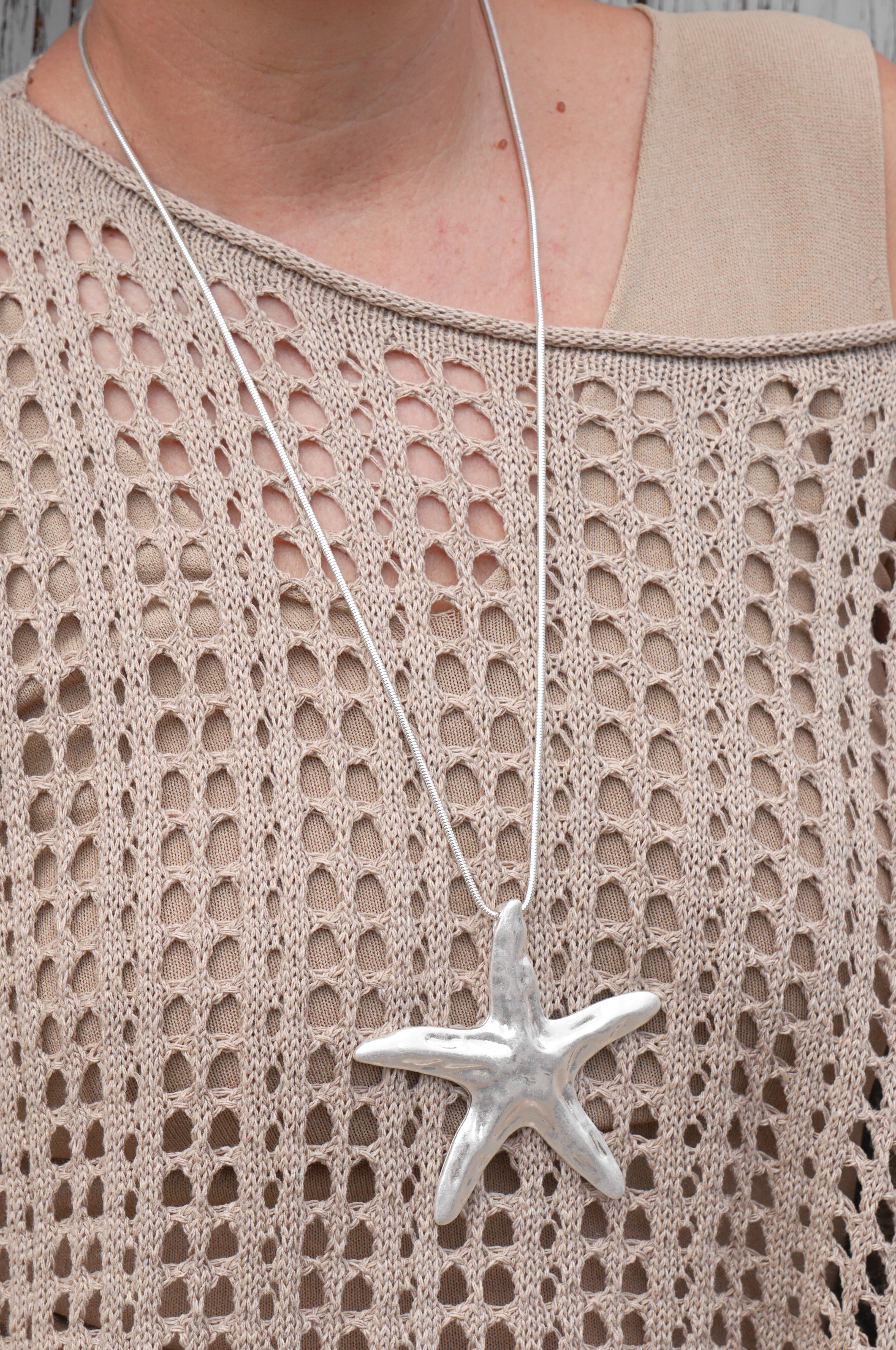 Lange Kette mit Seestern Anhänger, silber