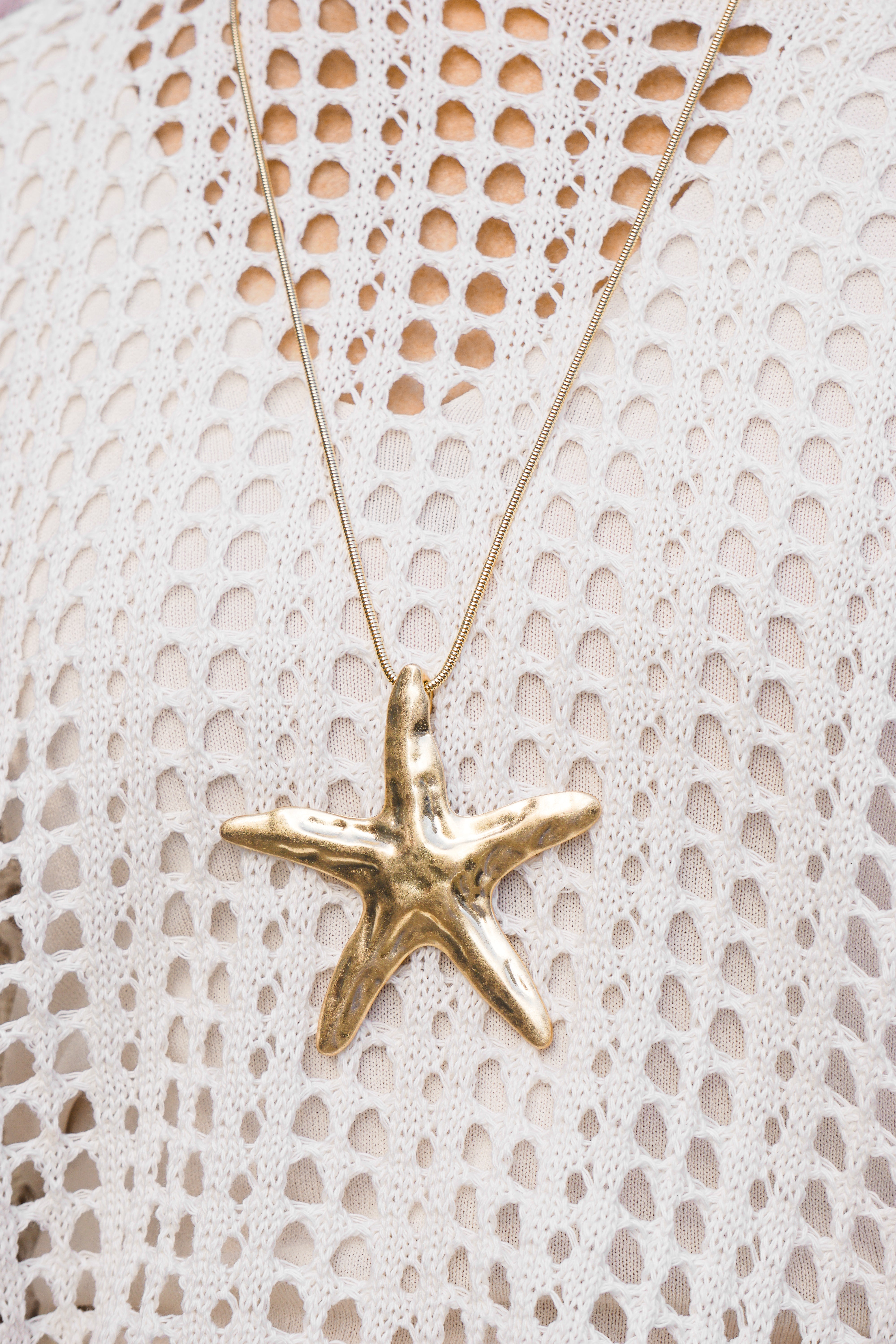 Lange Kette mit Seestern Anhänger, gold