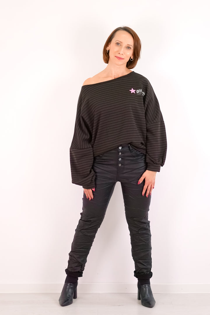 Gestreiftes Sweatshirt „Off Duty“, schokobraun/schwarz