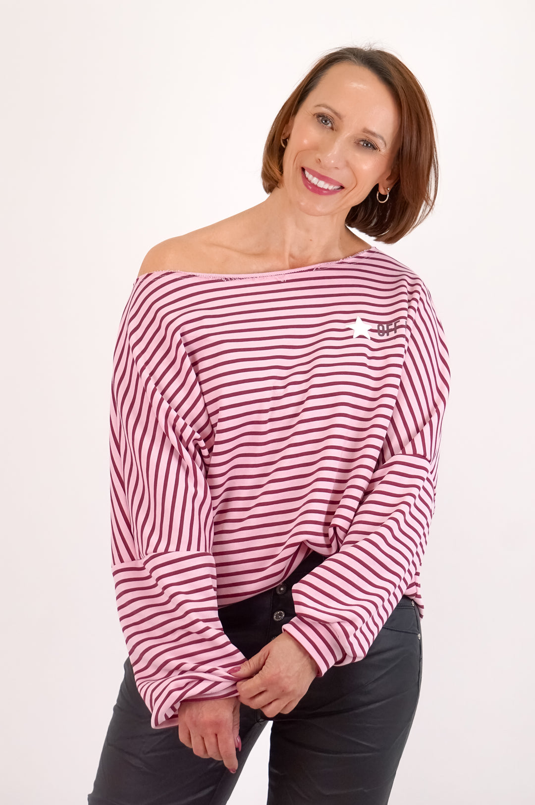 Gestreiftes Sweatshirt „Off Duty“, Bordeaux/rosa