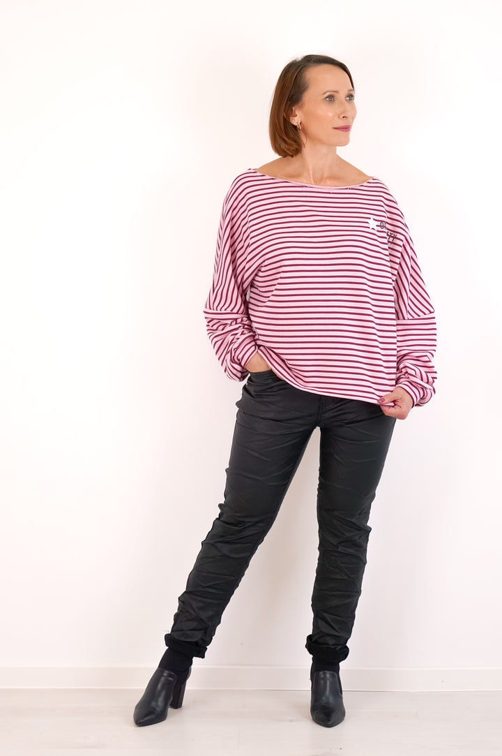 Gestreiftes Sweatshirt „Off Duty“, Bordeaux/rosa