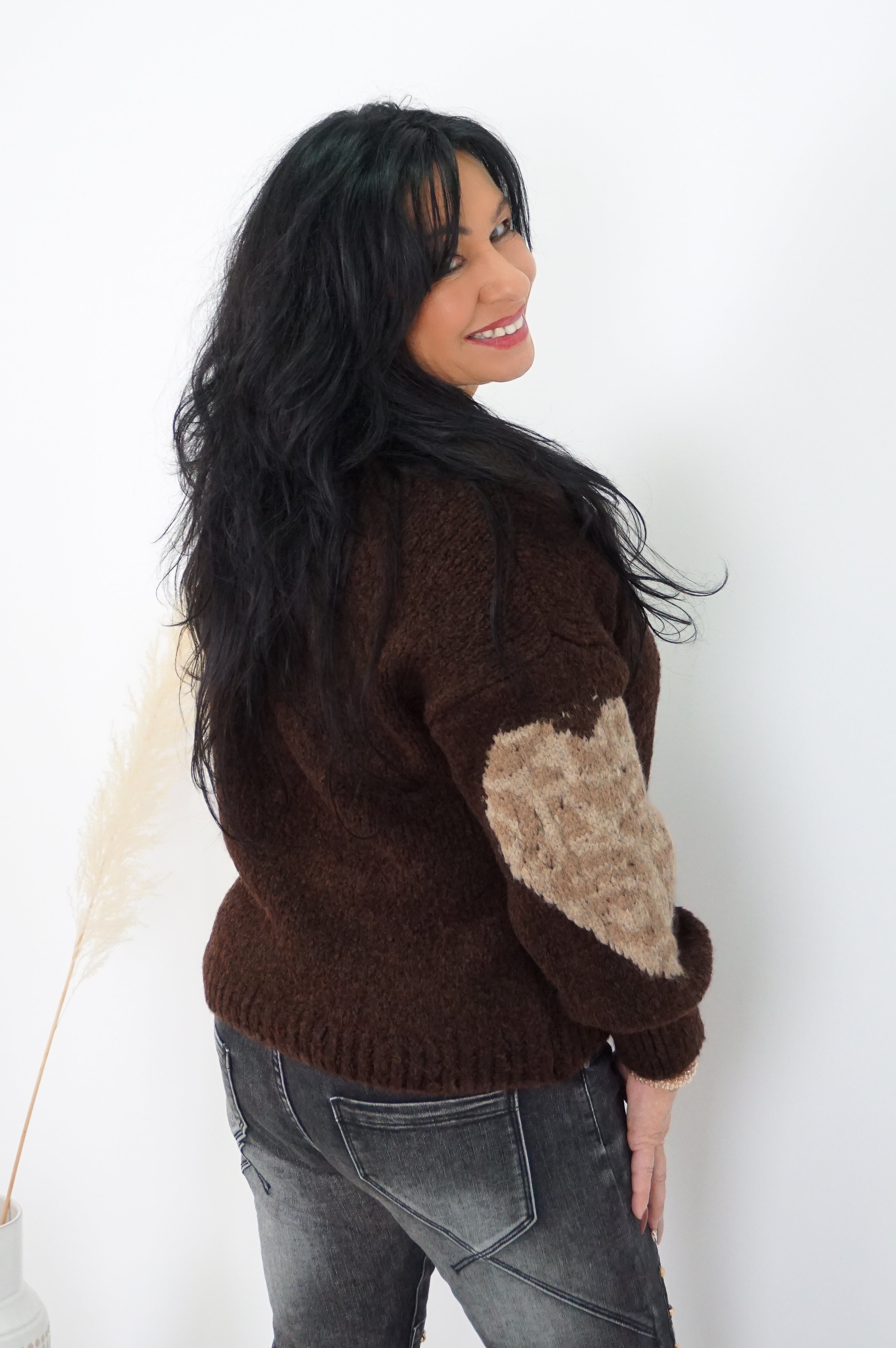 Strickpulli "Leo Love", schokobraun/beige