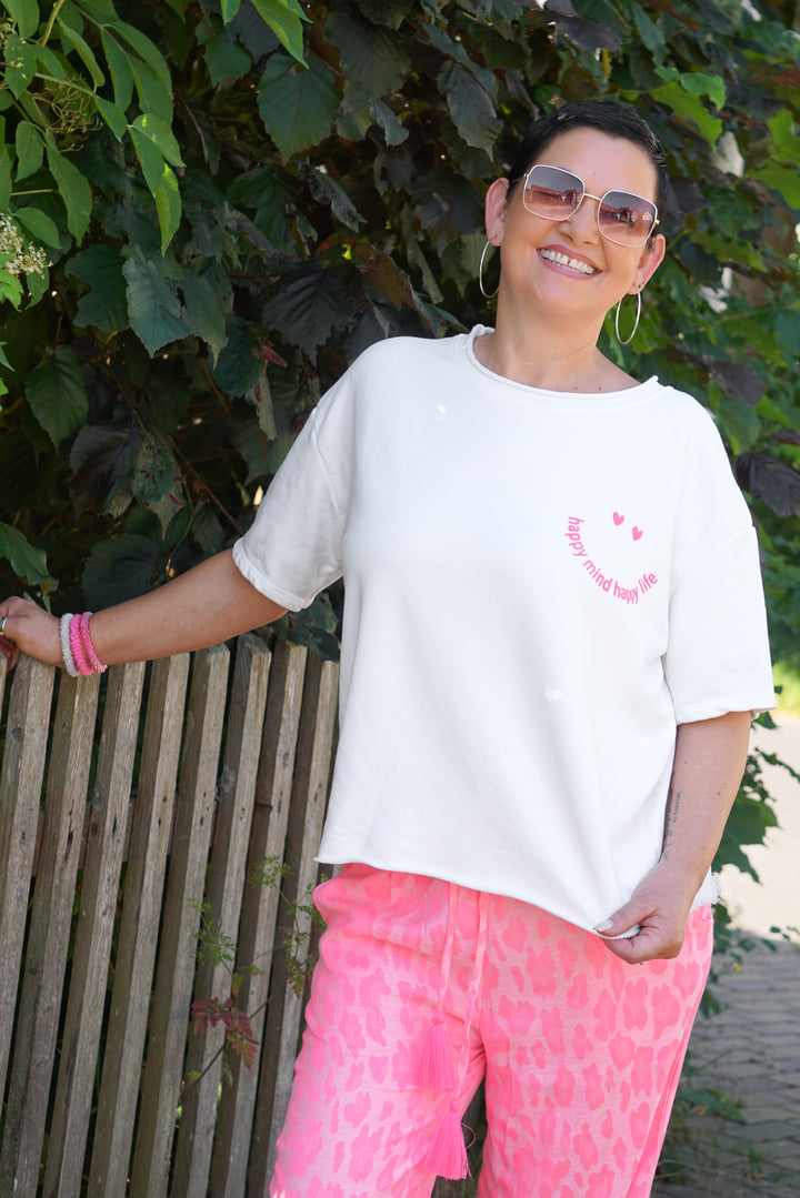 Kurzarm Sweatshirt "happy mind happy life“
