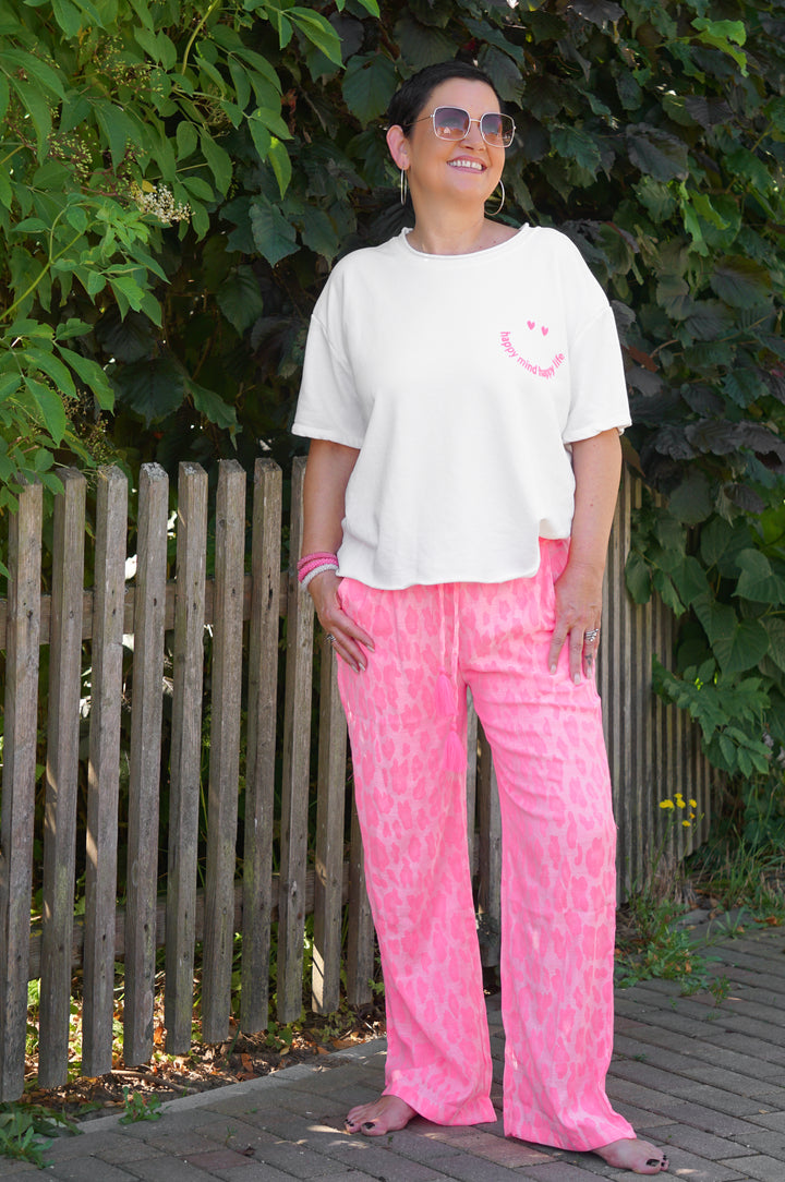 Kurzarm Sweatshirt "happy mind happy life“