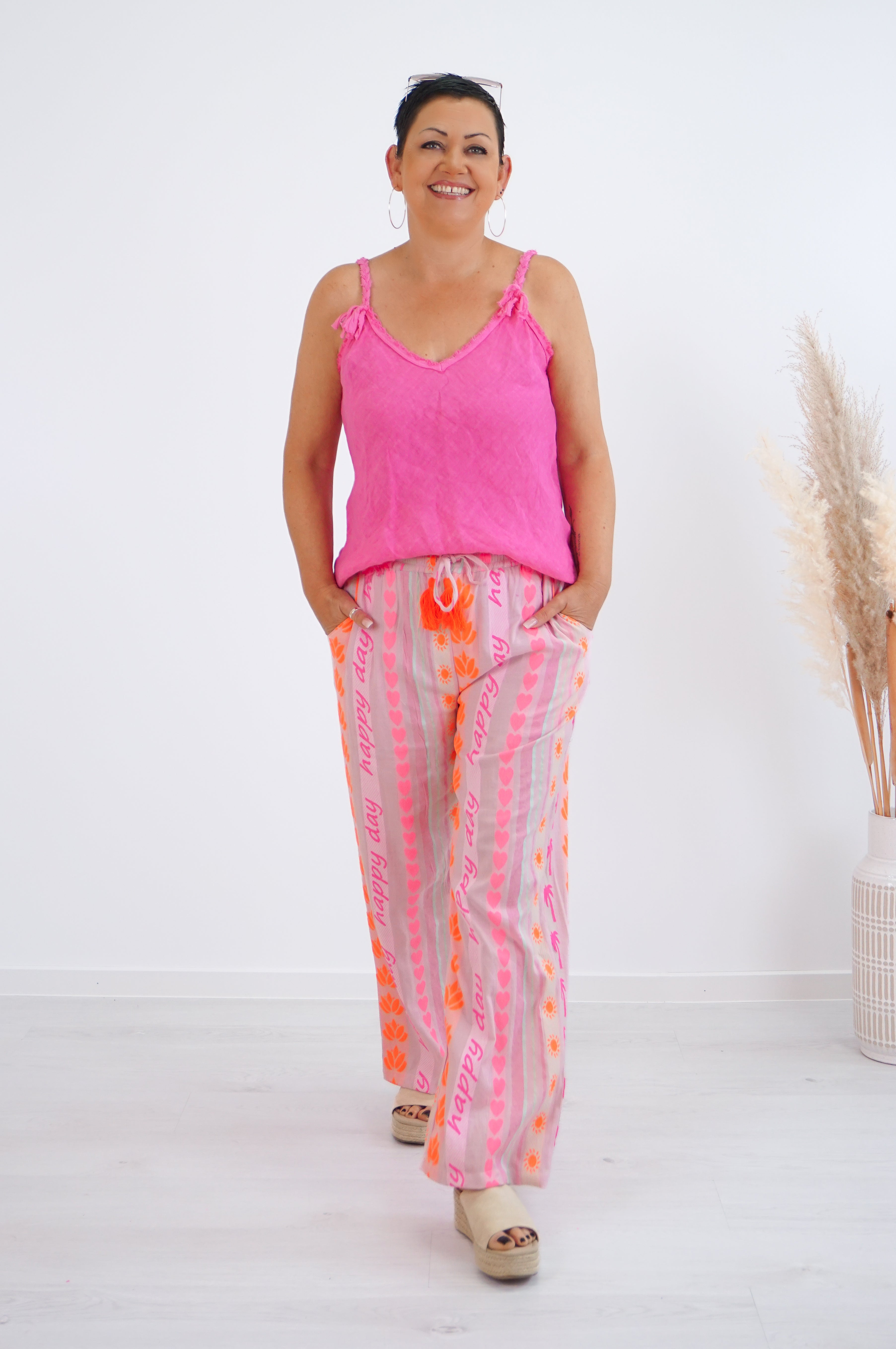 Leinen Top, Pink