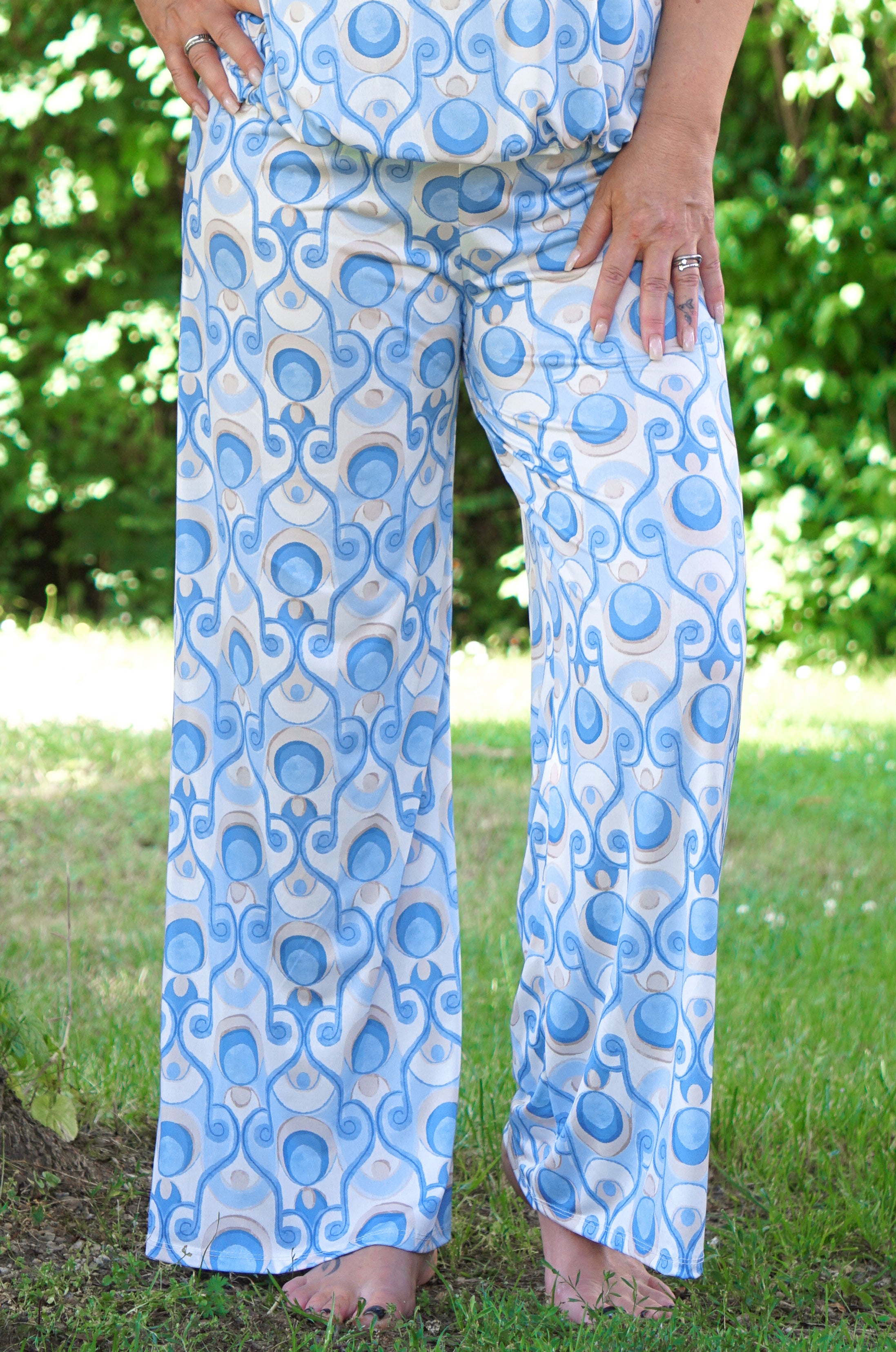 Zweiteiler Kofferhose mit Print, blau