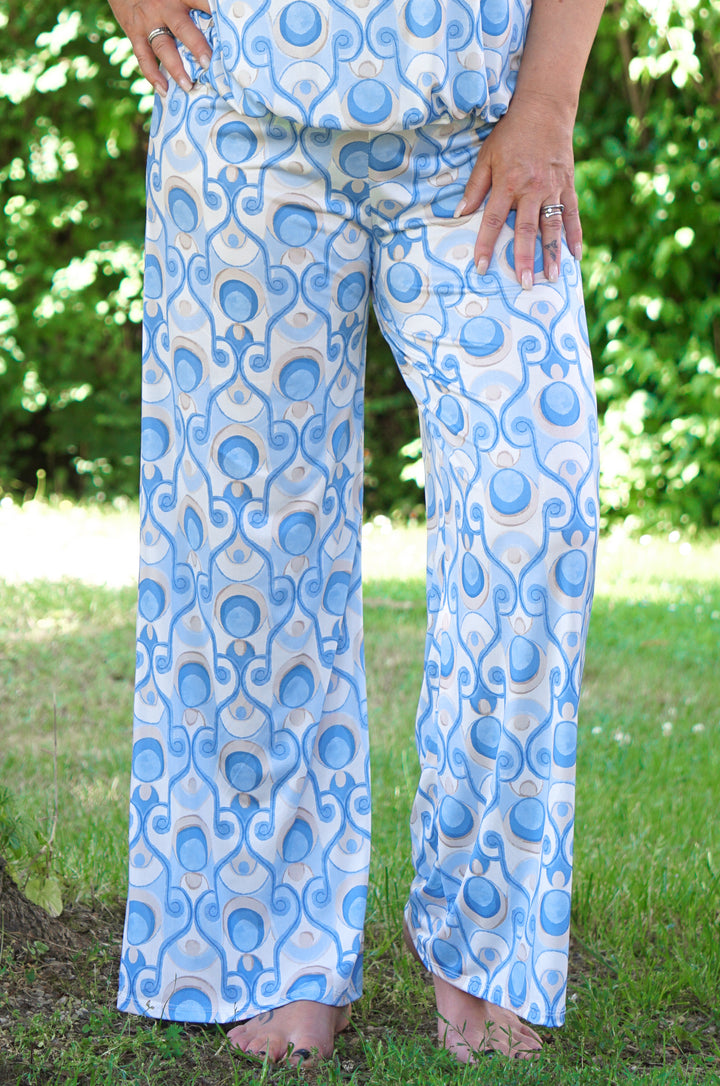 Zweiteiler Kofferhose mit Print, blau
