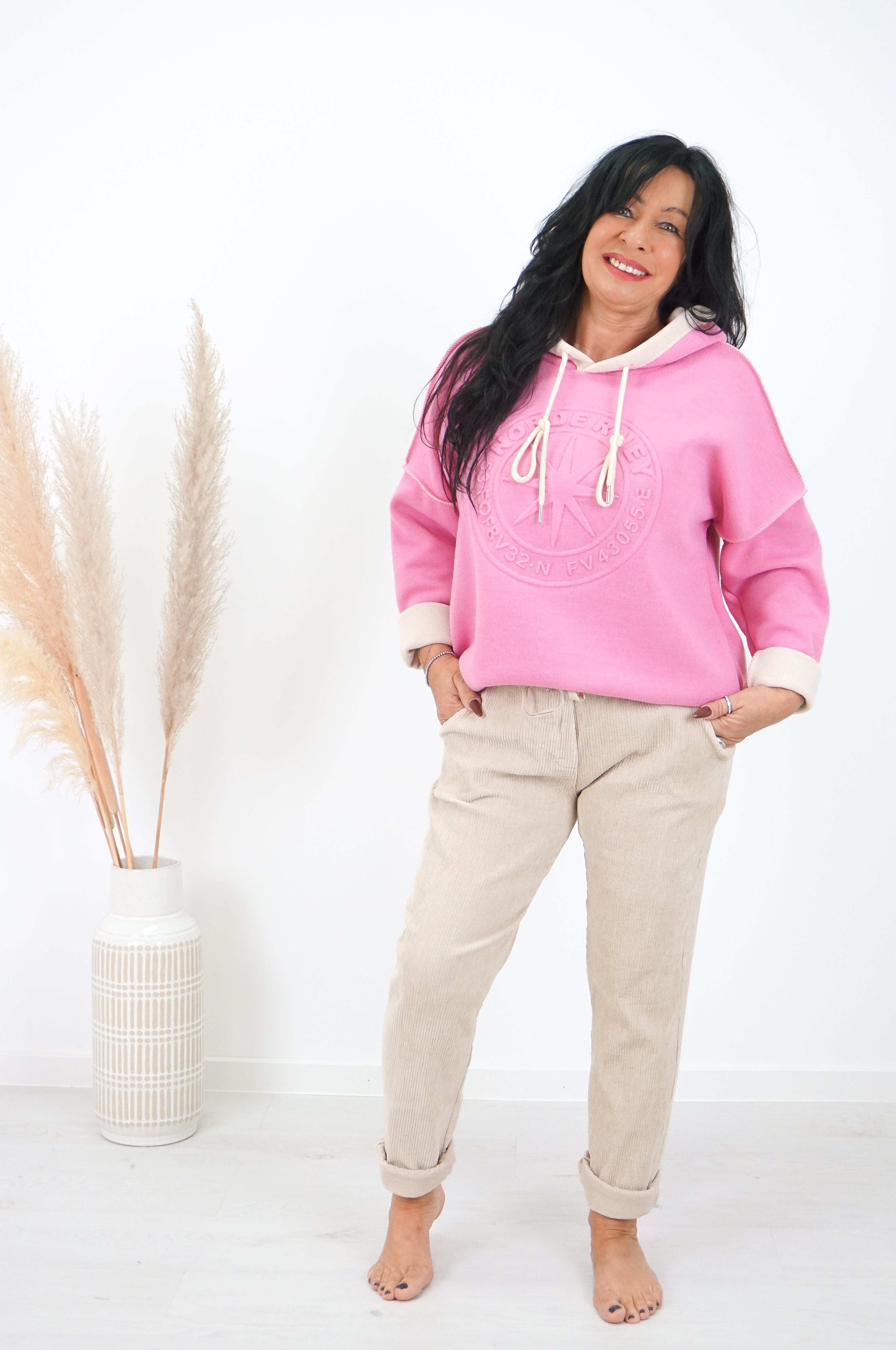 Strickhoodie "Norderney", Candy pink/beige