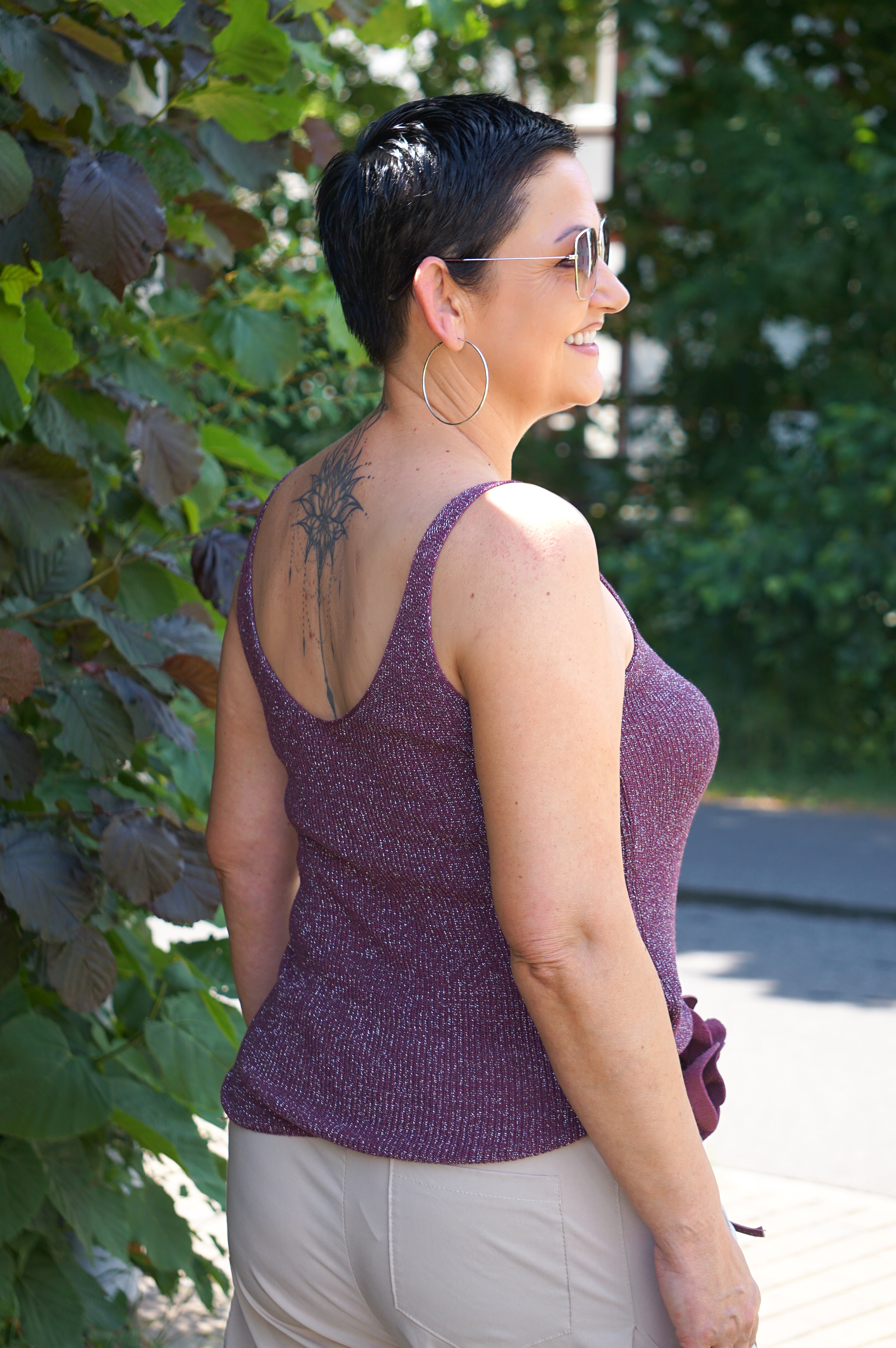 Top "sparkle", aubergine